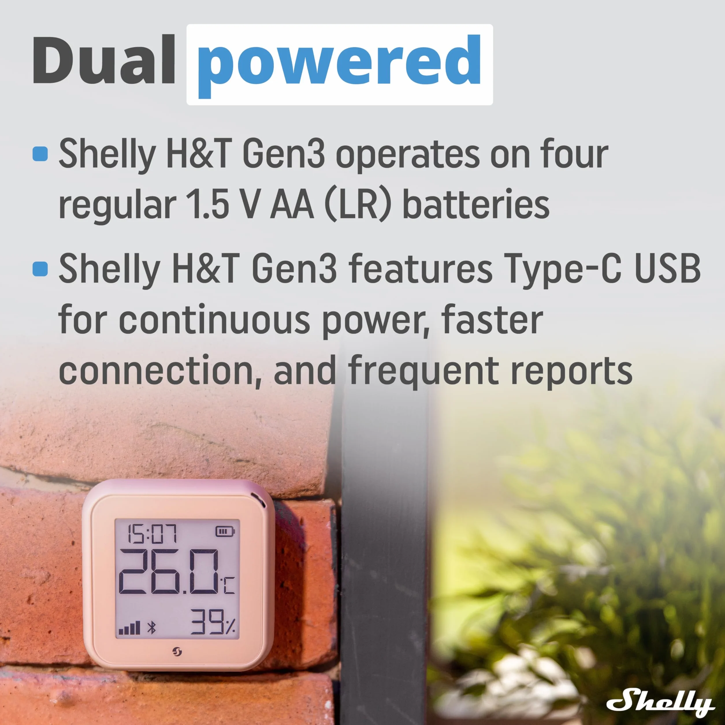 Shelly H&T Gen3 Sensore Smart Wi-Fi di Temperatura e Umidità, Monitoraggio Remoto, Nessun Hub Richiesto, Alexa & Google Home