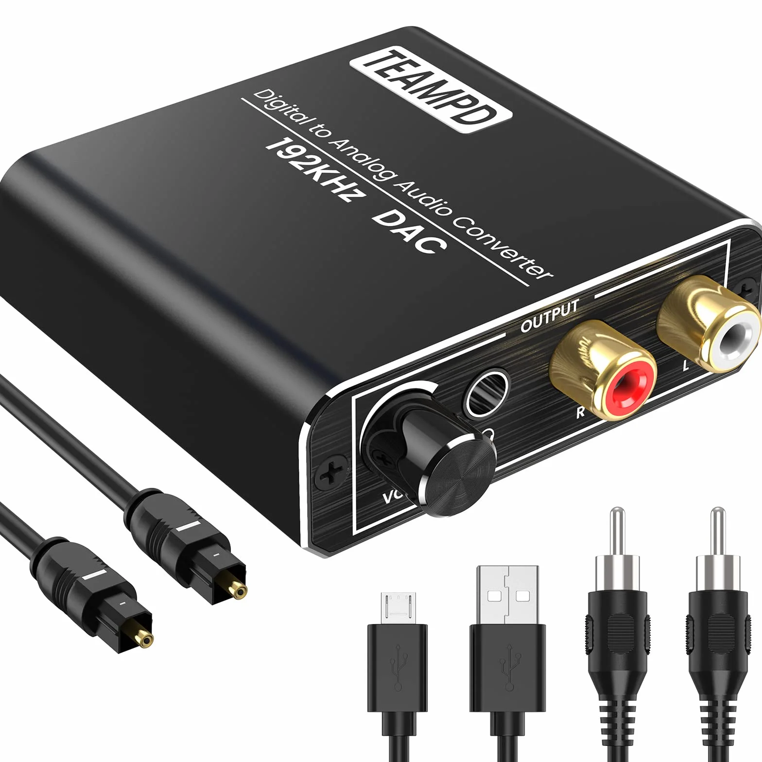 TEAMPD Convertitore Audio Digitale Analogico 192kHz Toslink Coassiale RCA 3,5mm