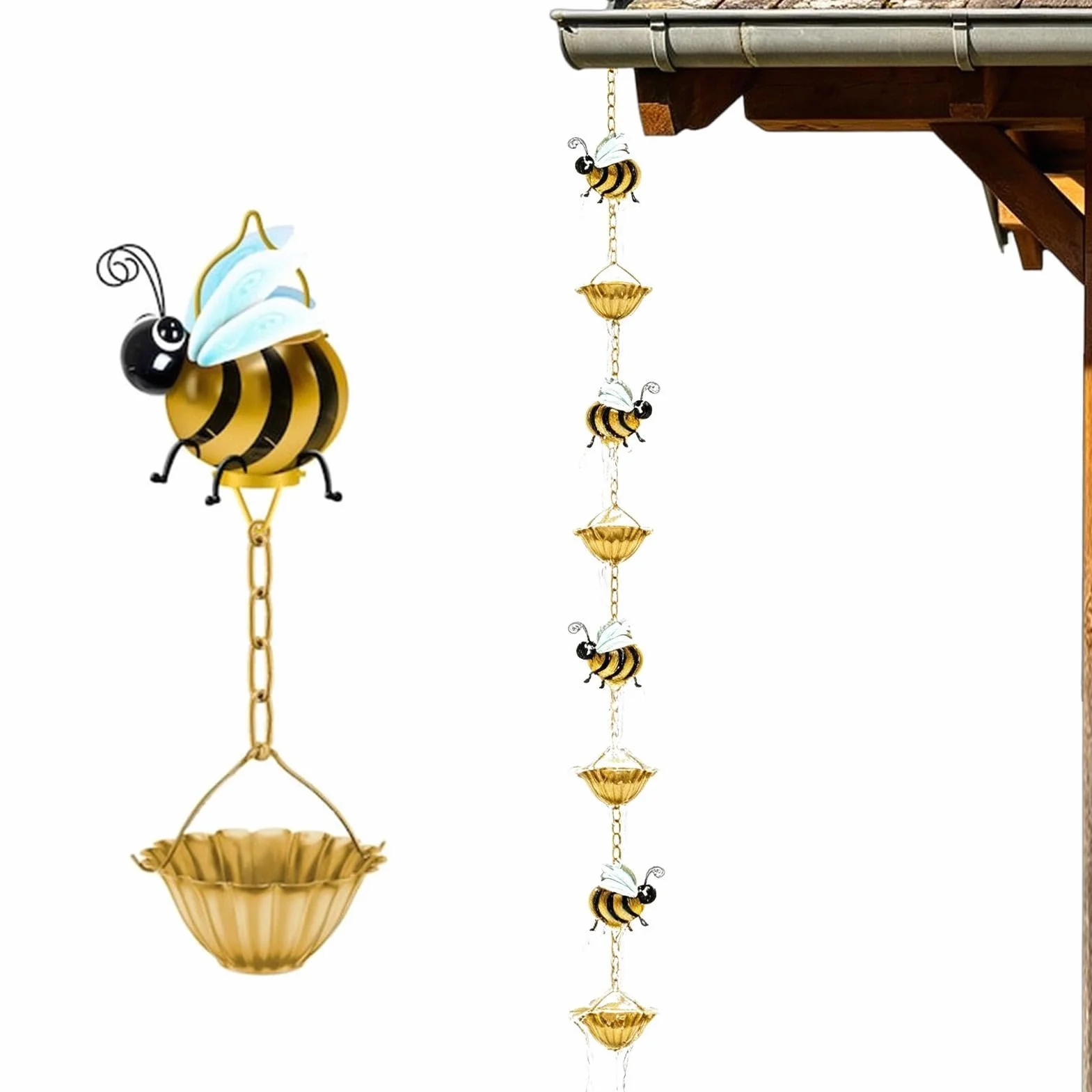 Manolyee Catene da Pioggia per Grondaie - Raccoglitore Acqua a Forma di Ape - Catena Raccolta Acque Piovane per Esterno Giardino