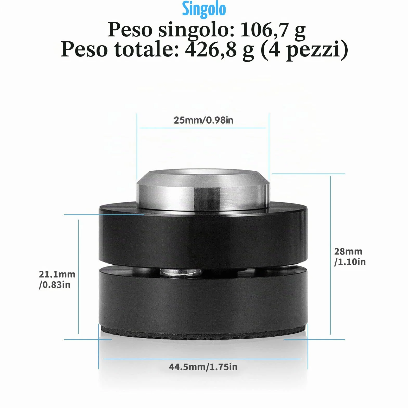 Tertullus Set di 4 piedini in alluminio per altoparlanti HiFi