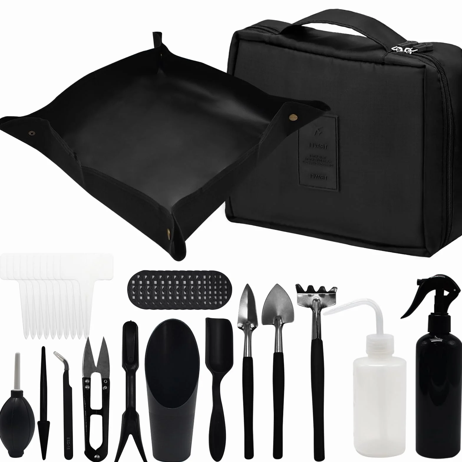 Set di Attrezzi da Giardino, 17 Pezzi Strumenti per Piante Grasse con Pieghevole Tappetino da Giardinaggio Mini Attrezzi da Giardino Kit con Borsa per Attrezzi da Giardino per Interni