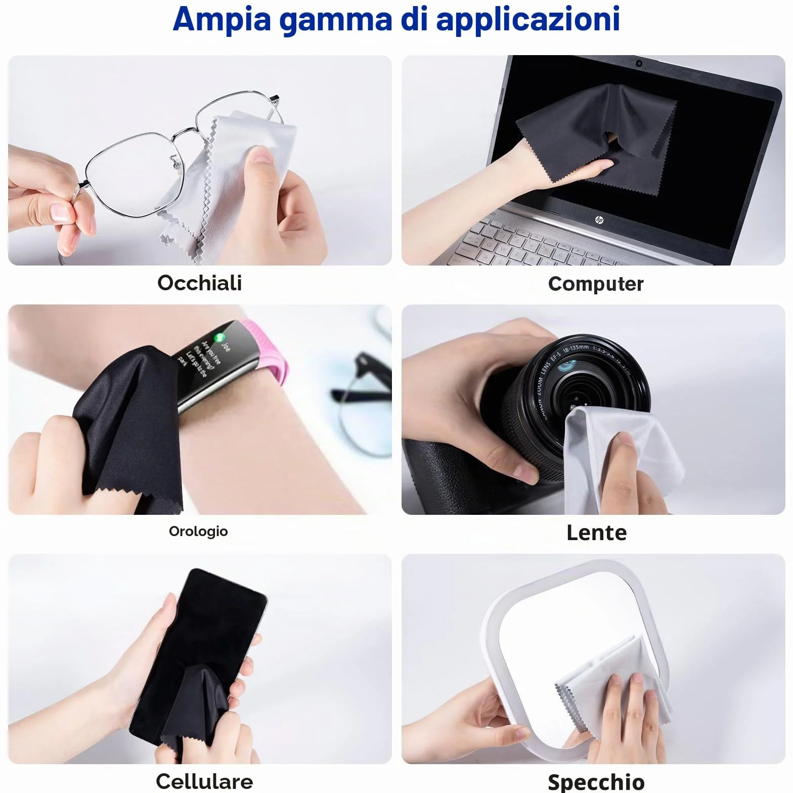 Panni in microfibra per pulizia occhiali 20x20 cm qualità ottica