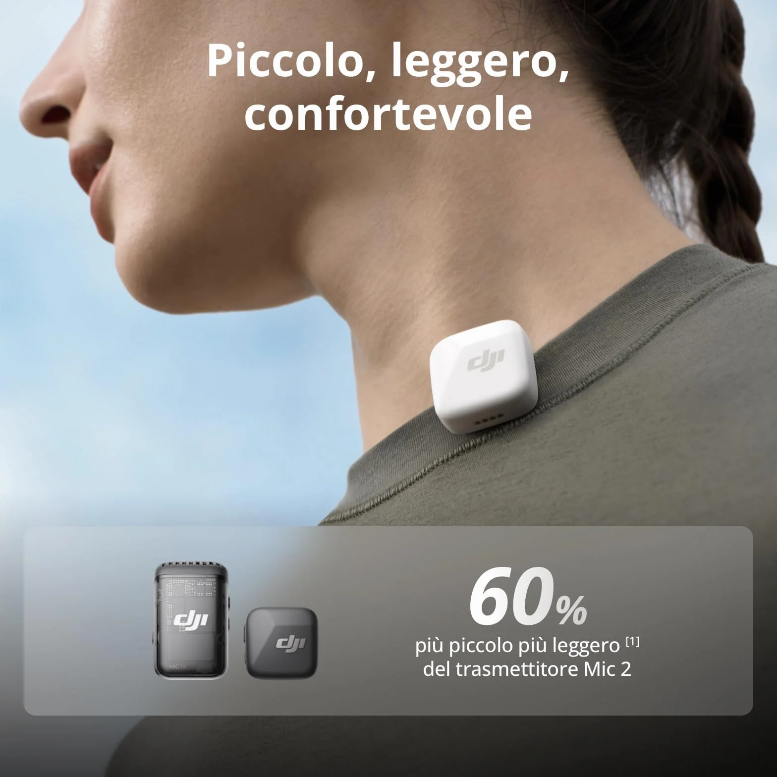 DJI Mic Mini wireless lavalier microphone per iPhone 17/16/15 Android PC tablet, 300 m range, cancellazione rumore, vlog