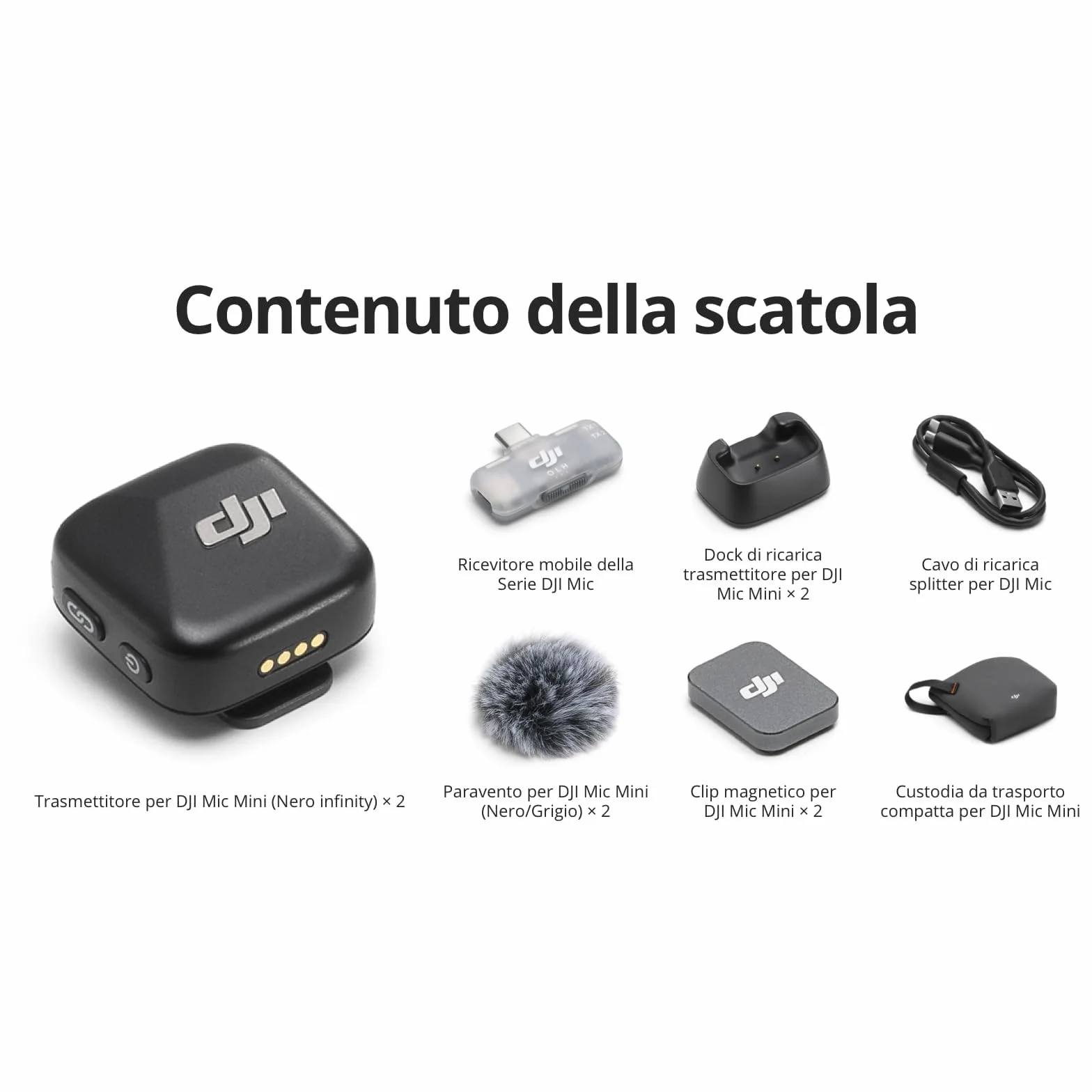 DJI Mic Mini wireless lavalier microphone per iPhone 17/16/15 Android PC tablet, 300 m range, cancellazione rumore, vlog