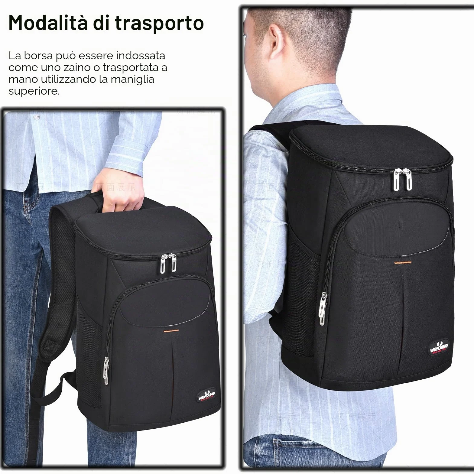 Borsa Termica Frigo 25L Isoterma per Alimenti Caldo Freddo, Zaino Porta Pranzo Nero