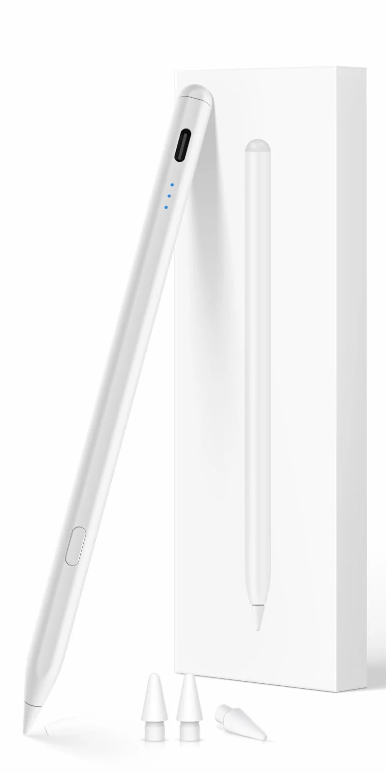 Penna per iPad 2018-2026 Ricarica Rapida Anti-Palm Rilevamento Inclinazione Compatibile iPad 11/10/9/8/7/6/A16 Mini 7/6/5 Air M4/M3/M2 11" 13" 5/4/3 Pro M5/M4 13" 12.9" 11" Bianco