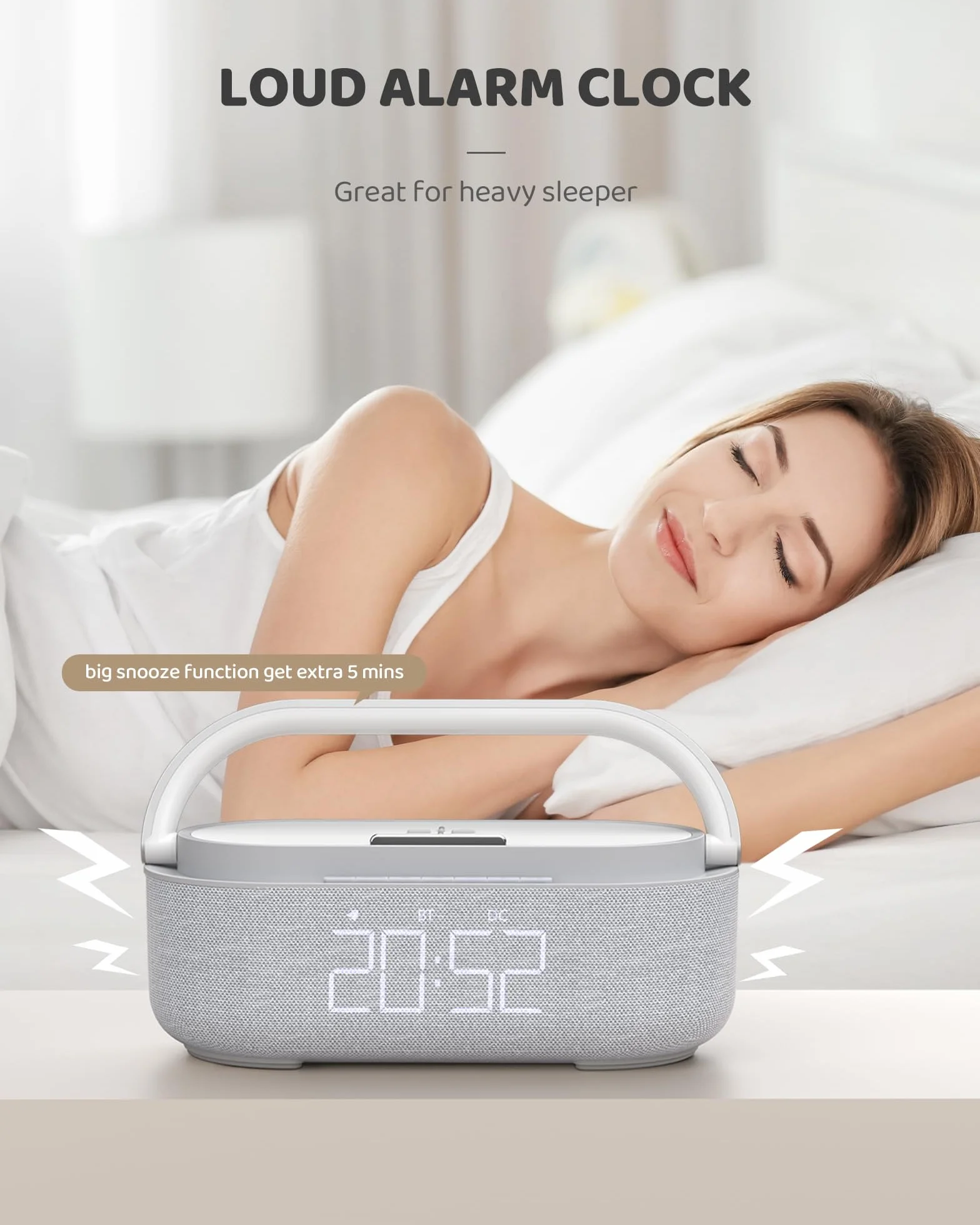 COLSUR Radiosveglia Digitale con Ricarica Wireless, Radio FM Sveglia con Display LED Regolabile