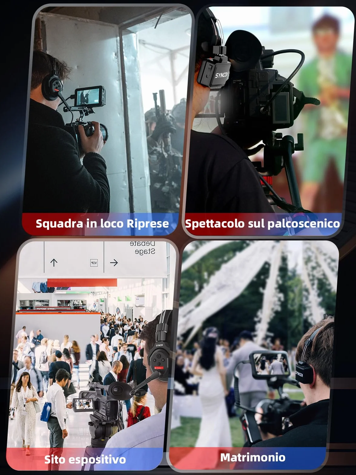 SYNCO Xtalk Cuffie Wireless Full Duplex X2 2.4G Sistema Cuffie Interfoniche Cancellazione del Rumore 2 Cuffia
