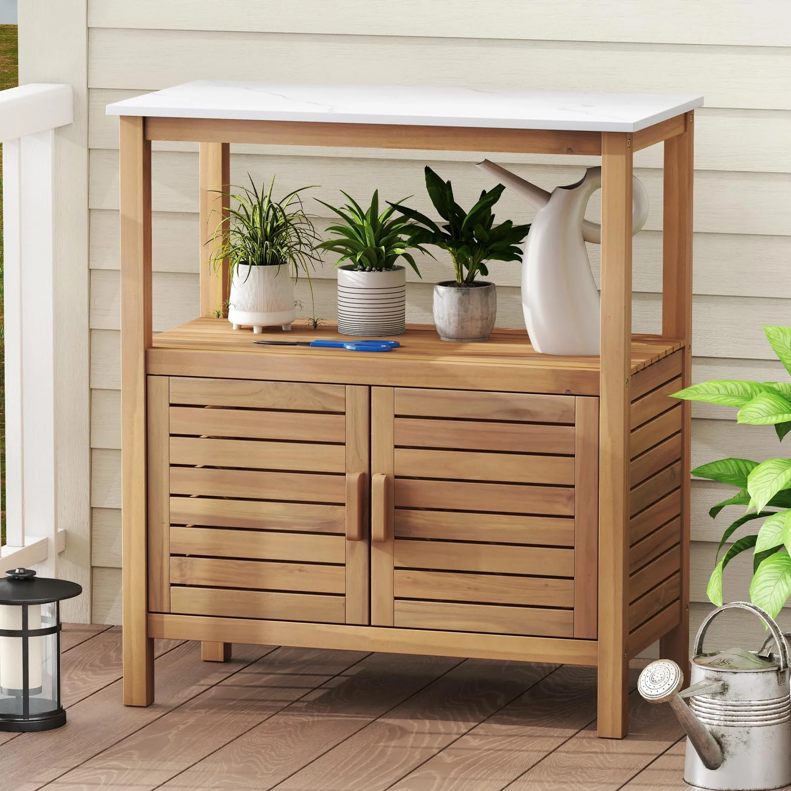 KOMFOTTEU Armadio da esterno in legno massello 80x40x90,5 cm mobile portaoggetti con piattaforma per giardino balcone