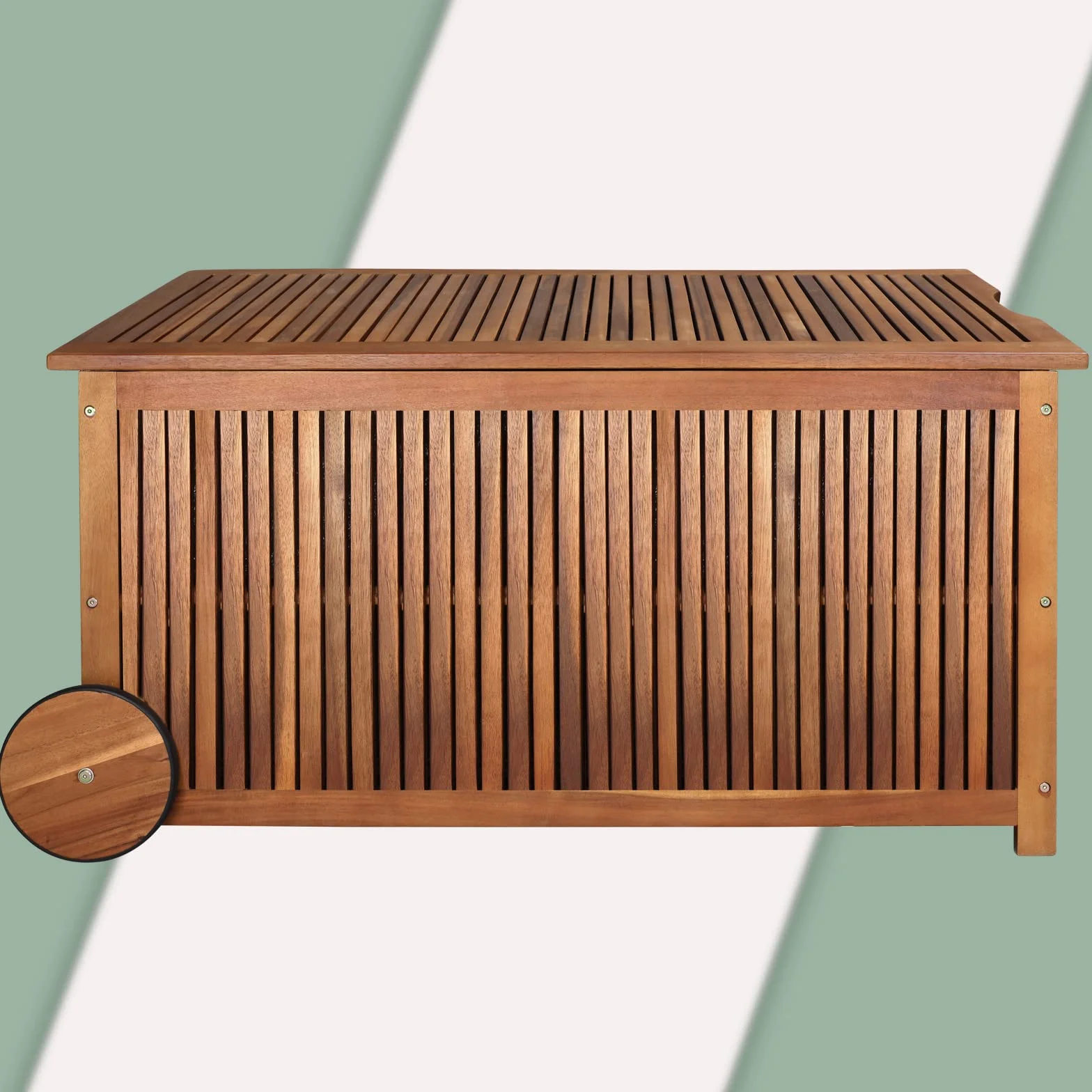 Casaria® Baule da Giardino 120cm Legno di Acacia 2 Ruote Incl. Telo Impermeabile Salvaspazio Cassapanca Esterno Balcone
