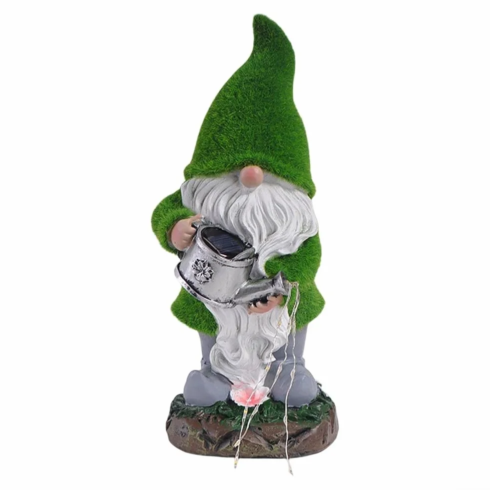 Statua di gnomo da giardino a energia solare con luce LED, nana in resina colorata per elfo, ornamento per esterni, cortile, prato, patio, statuetta resistente alle intemperie per atmosfera notturna