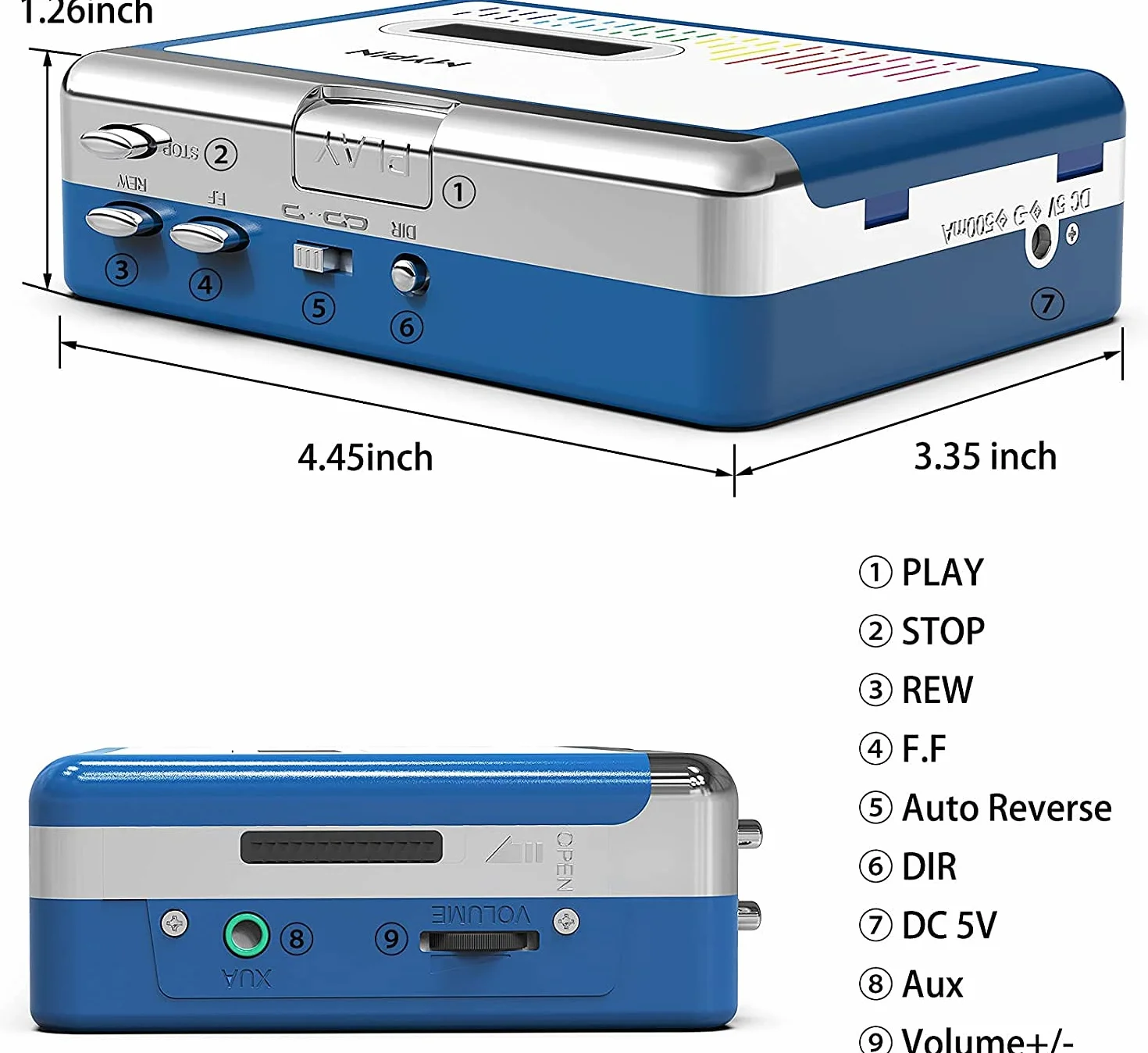 MYPIN Registratore a Cassetta, Lettore Cassette e Convertitore MP3 con Batterie AA e Alimentatore USB