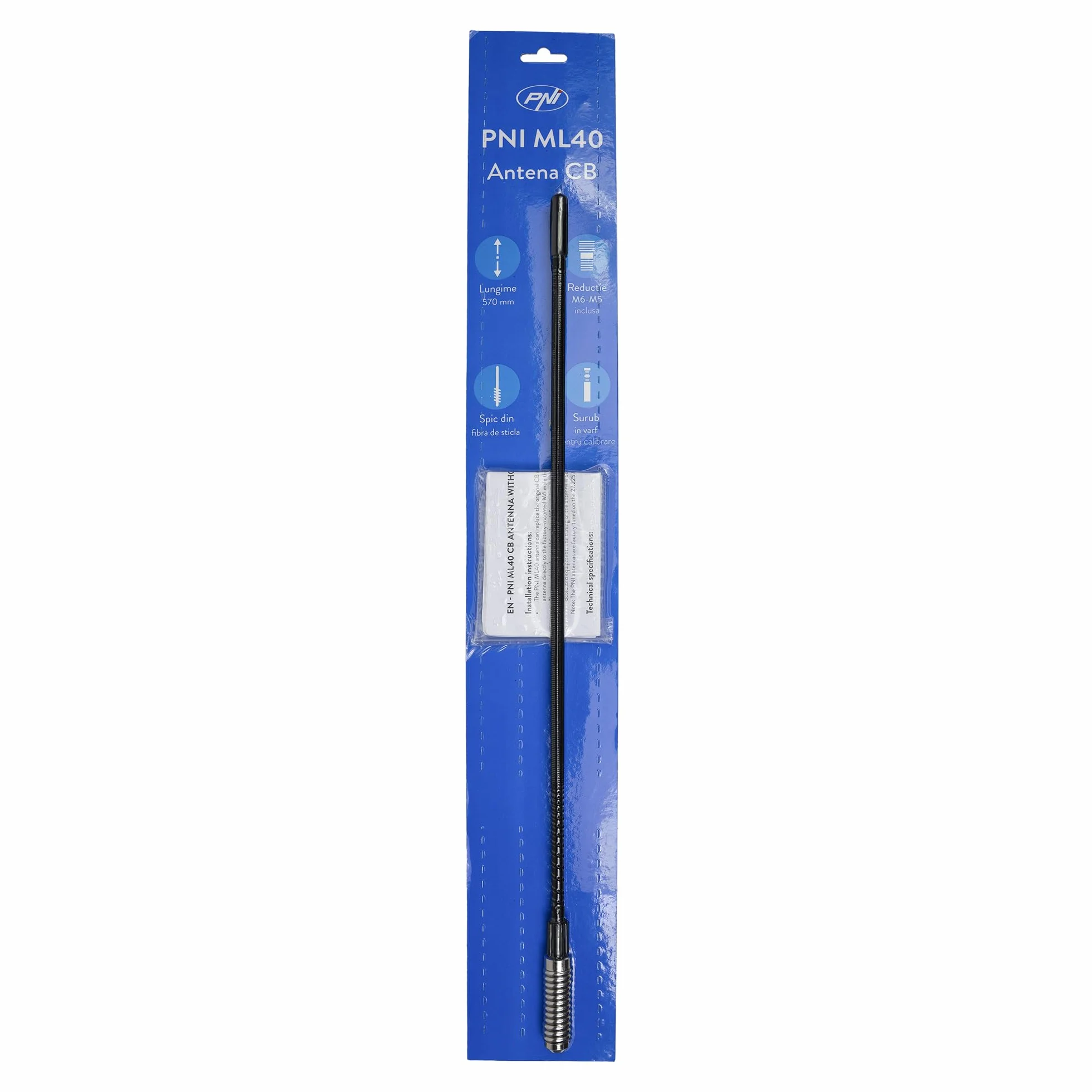 Antenna CB PNI ML40 57 cm con adattatore maschio-maschio M6-M5
