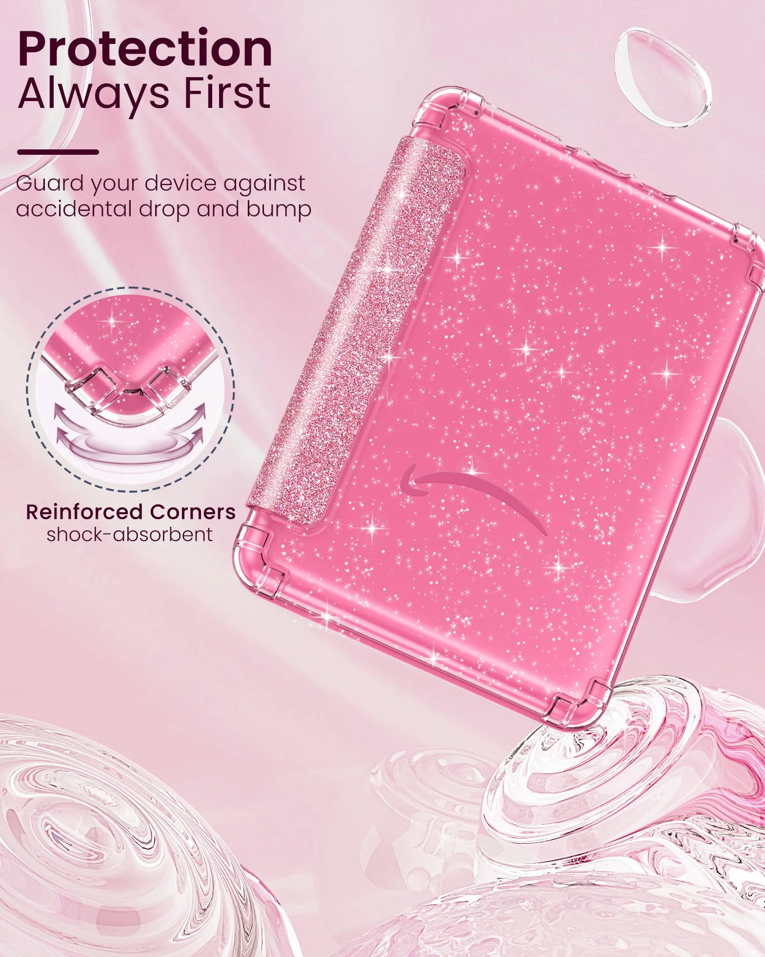 MoKo Custodia per Kindle Paperwhite 12a Gen 2025/2026 & Kindle Colorsoft 2024/2025, Copertura Posteriore TPU Trasparente Morbido Flessibile Scintillante, Glitter Rosa