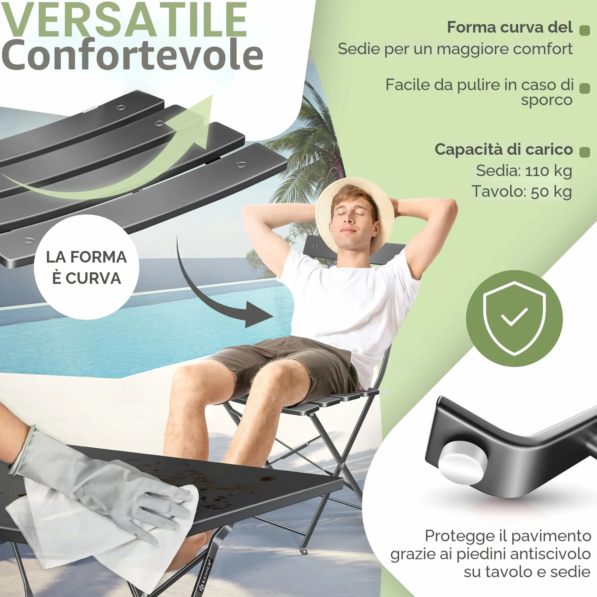 KESSER® Set da bistrò, 3 pezzi, con tavolo da bistrot e 2 sedie pieghevoli, mobili da giardino esterni, resistente ai raggi UV e alle intemperie, set da balcone