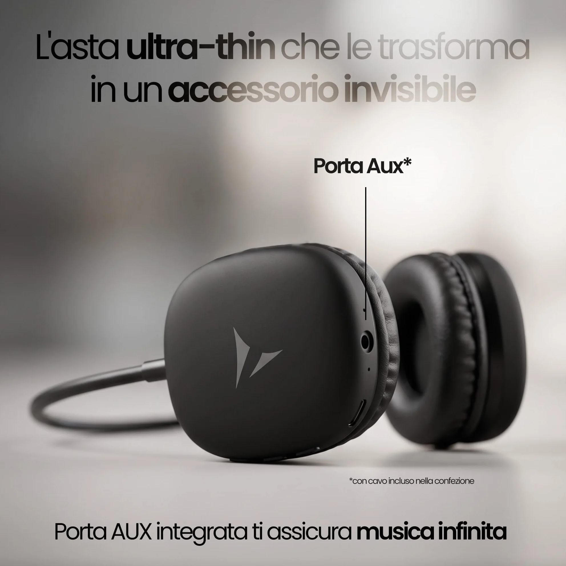 TECHMADE Mini Cuffie Wireless Bluetooth 5.4 Compatte con Jack 3.5 mm Audio Stereo USB-C NERO