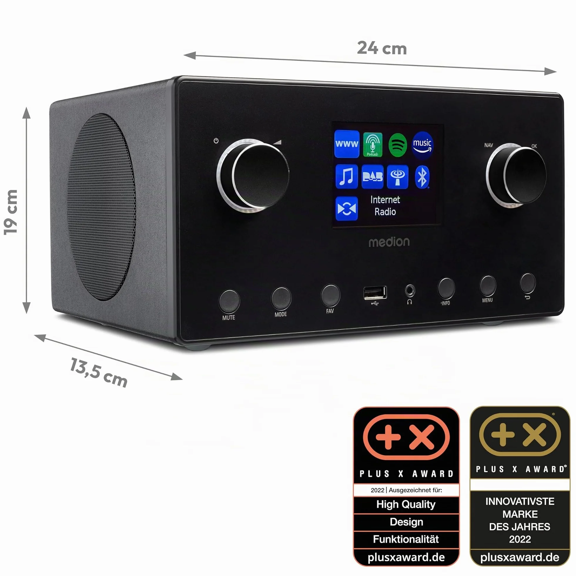 Medion P85444 2.1 Radio Internet z subwooferem DAB+ FM Spotify Connect WLAN Bluetooth