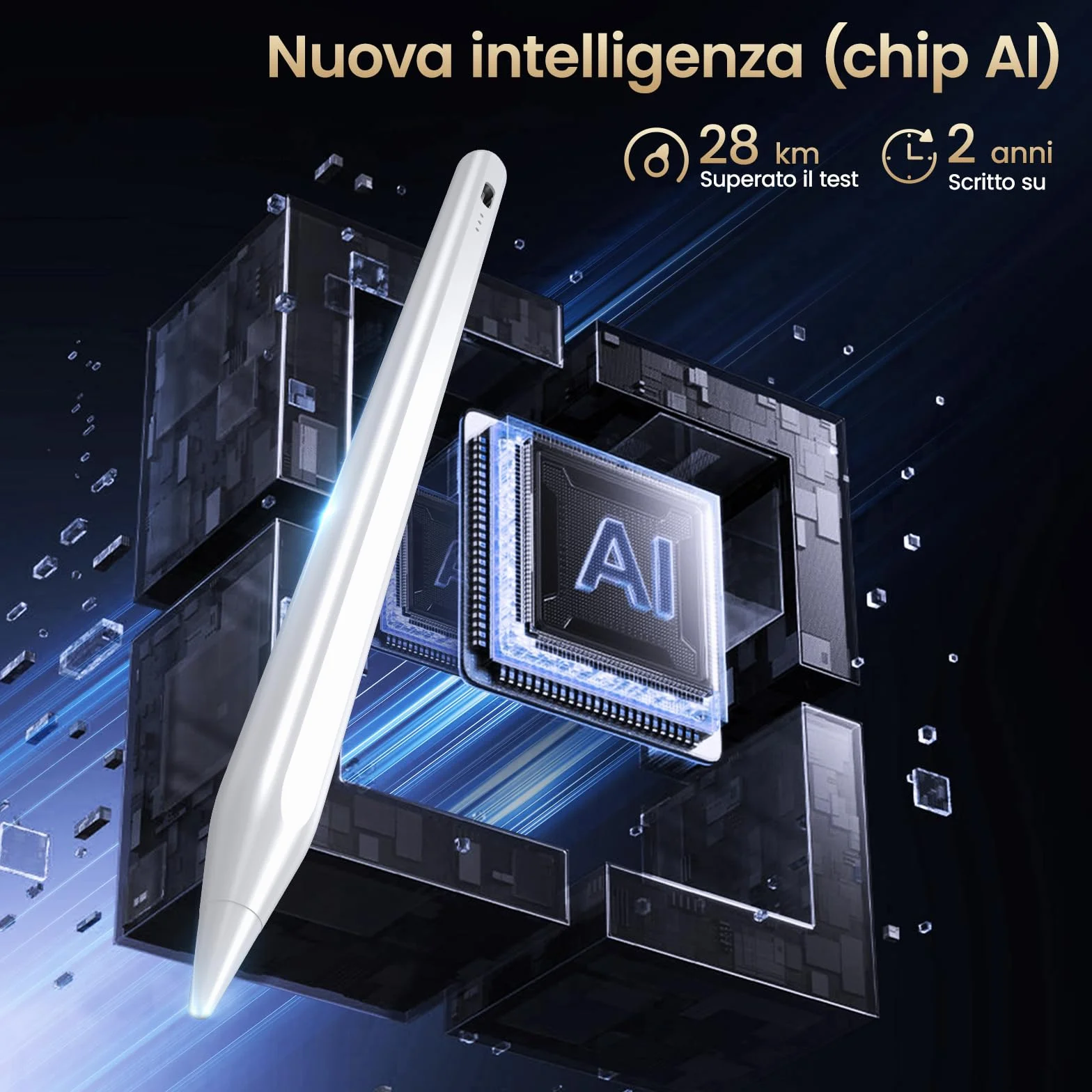 BAZO Penna iPad 2018-2025, Palm Rejection, Ricarica Rapida, Sensibilità Inclinazione per iPad 11 A16/10/9/8/7/6, Pro 11/12.9, Air 5/4/3/M2/M3/M4/M5, Mini 5/6