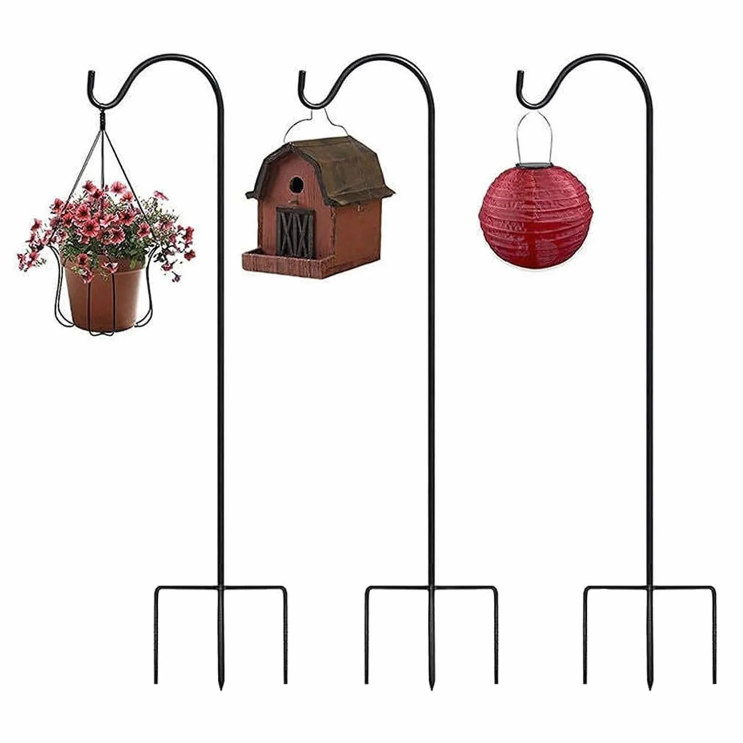 Gancio Pastore Giardino 81,5 cm Lanterne Regolabili in Altezza Shepherds Crook 2 Basi Nero