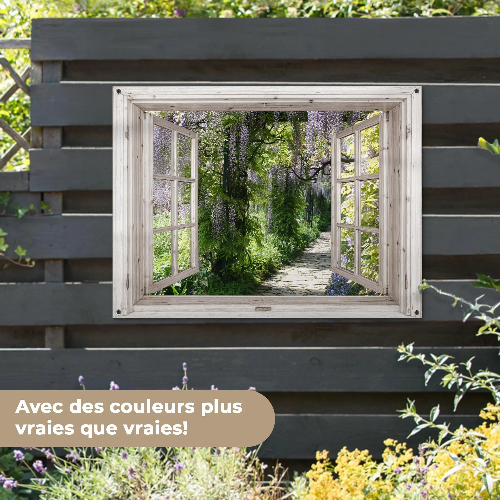 MuchoWow© Decoracion Pared Exterior 120x90 cm Posters Decorativos Jardin Terraza Balcon Wall Decoration Decoración Patio Póster De Jardín Glicinia - Flores - Vista - Árbol - Primavera