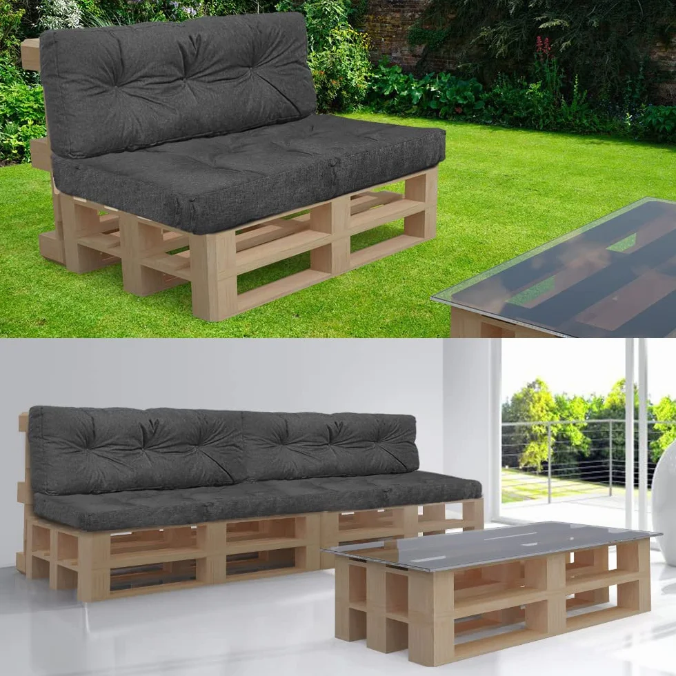 VOUNOT Set di 4 Cuscini per Pallet Impermeabile 120x80 120x40 Grigio