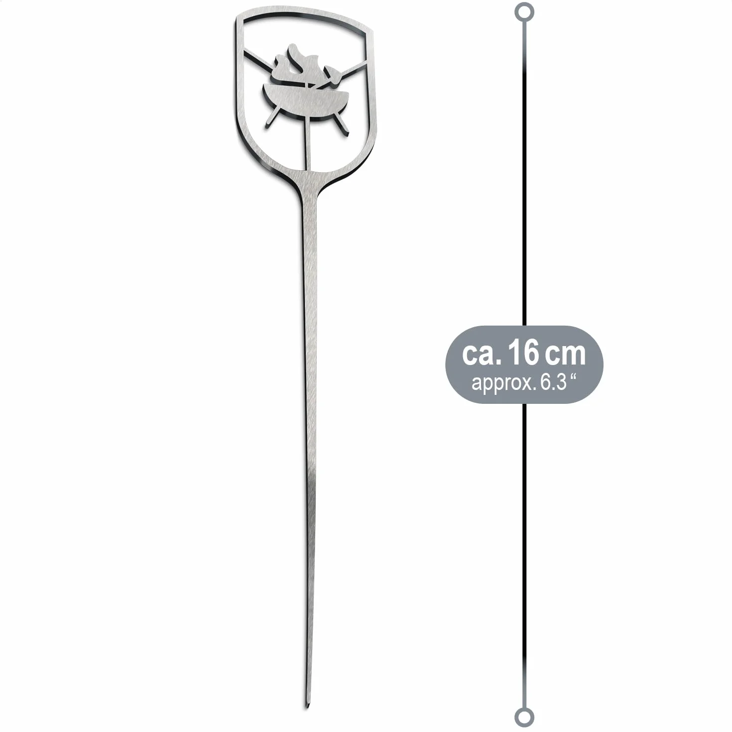 com-four® 6 spiedini burger acciaio inox 16 cm, punte metalliche con impugnatura ampia aperta, accessorio cucina, barbecue per servizio elegante (6x - aperto - 16 cm)