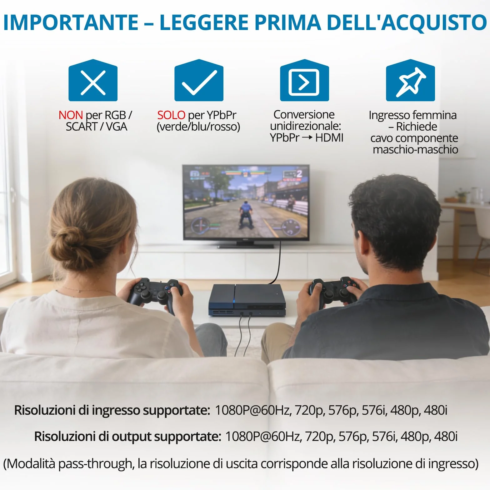 AUTOUTLET Convertitore YPbPr a HDMI, Adattatore Component a HDMI, Supporta 1080P, LPCM 2.0, PS2/Wii/Xbox 360