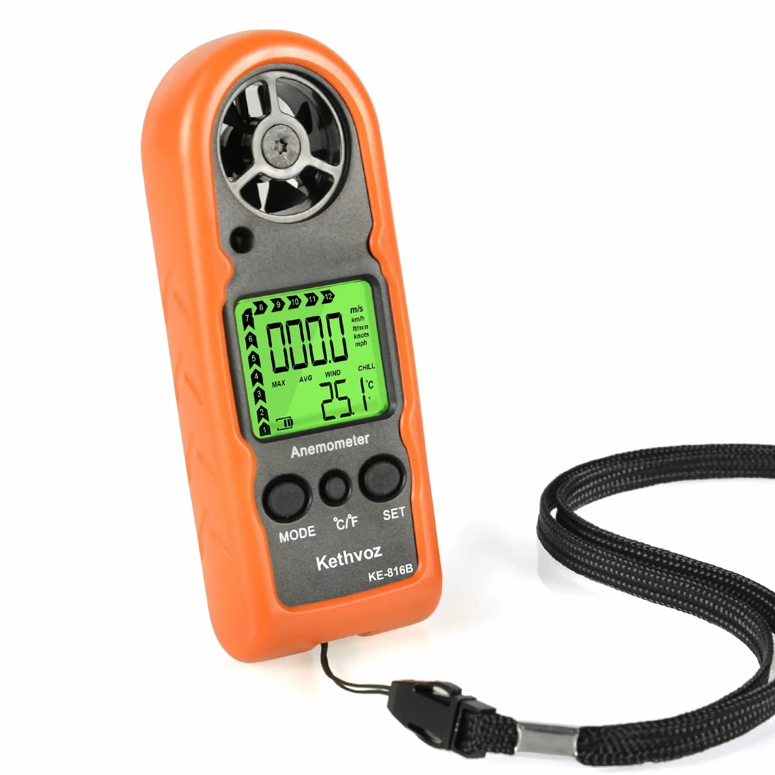 Mini Anemometro Kethvoz Portatile Misuratore di Velocità del Vento con Modalità Max/Min Misura la Velocità della Temperatura del Flusso d'Aria per Vela Surf Drone KE-816B