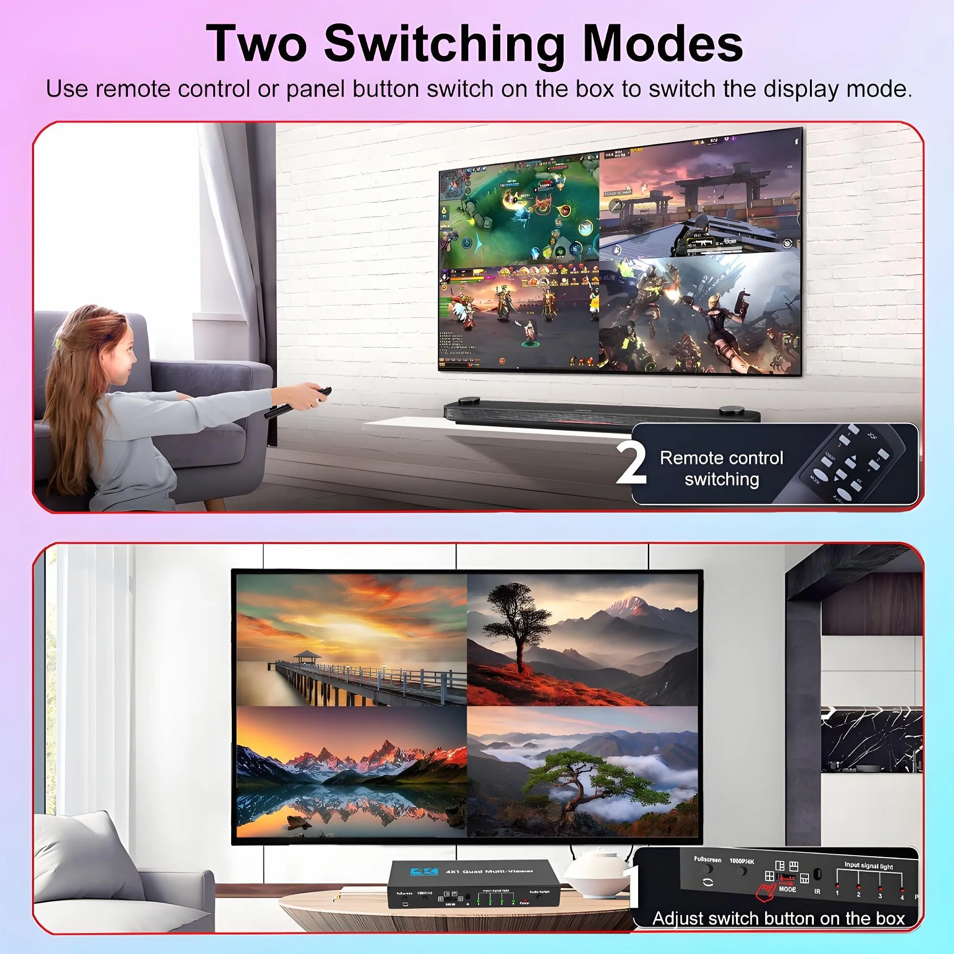 HDMI Multi-Viewer 4X1 Seamless Switcher 4 in 1 Out con Telecomando IR 4K 30Hz 1080P 60Hz