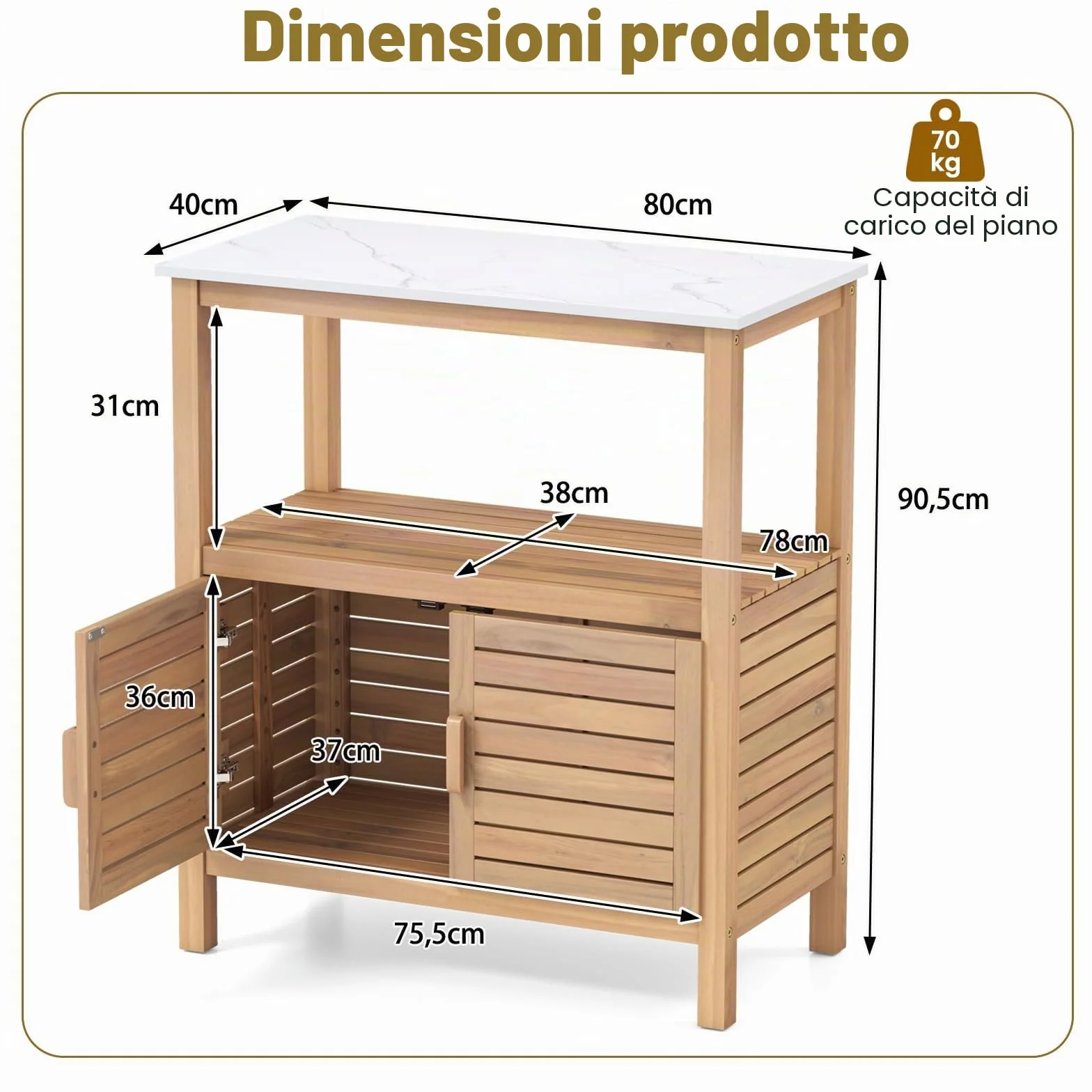 KOMFOTTEU Armadio da esterno in legno massello 80x40x90,5 cm mobile portaoggetti con piattaforma per giardino balcone