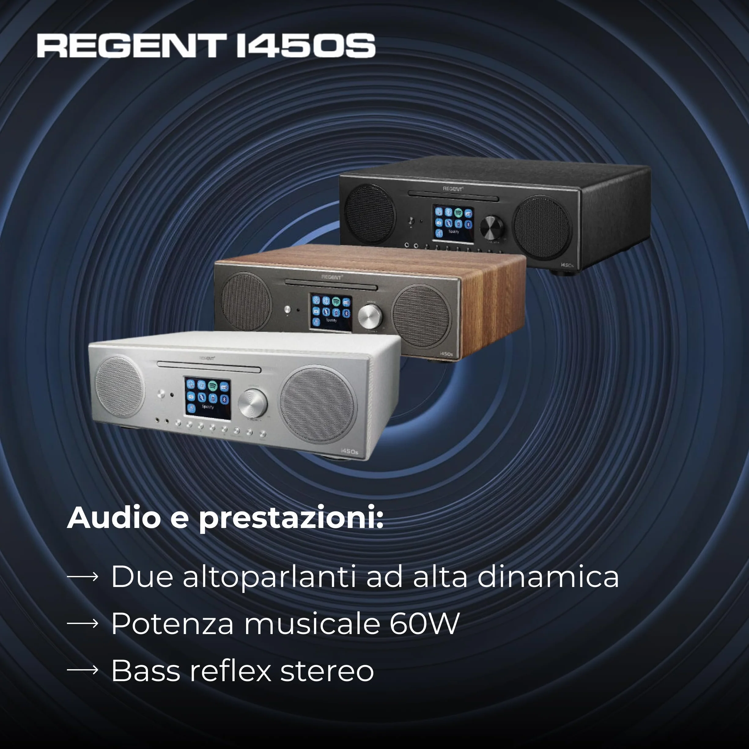 Ferguson Regent i450s DAB+ Digital Internet Radio with Spotify Connect, Bluetooth, AUX, USB, Hi-Fi Home Stereo, Doppio Allarme, Telecomando Nero