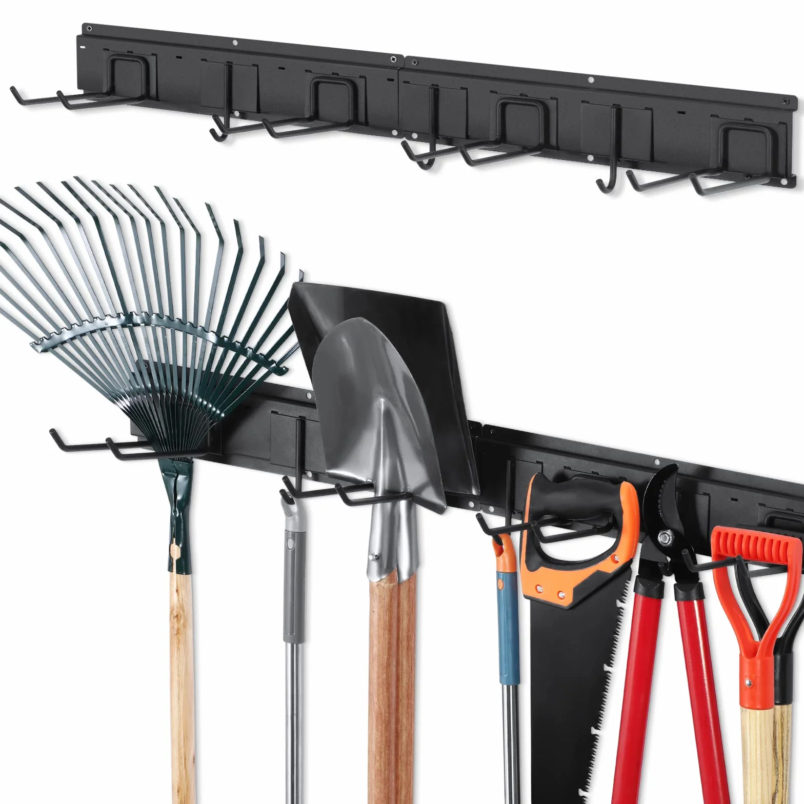 Nandae Parete Attrezzata Garage, Pannello Porta Attrezzi da Parete Acciaio Porta Utensili da Lavoro Parete Forte con 7 Ganci, 2 Guide di Scorrimento per Garage, Giardino(Nero)