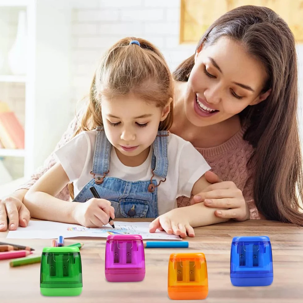 Temperamatite Colorato a Doppio Foro con Serbatoio, Piccolo Temperino Manuale per Scuola Ufficio Casa