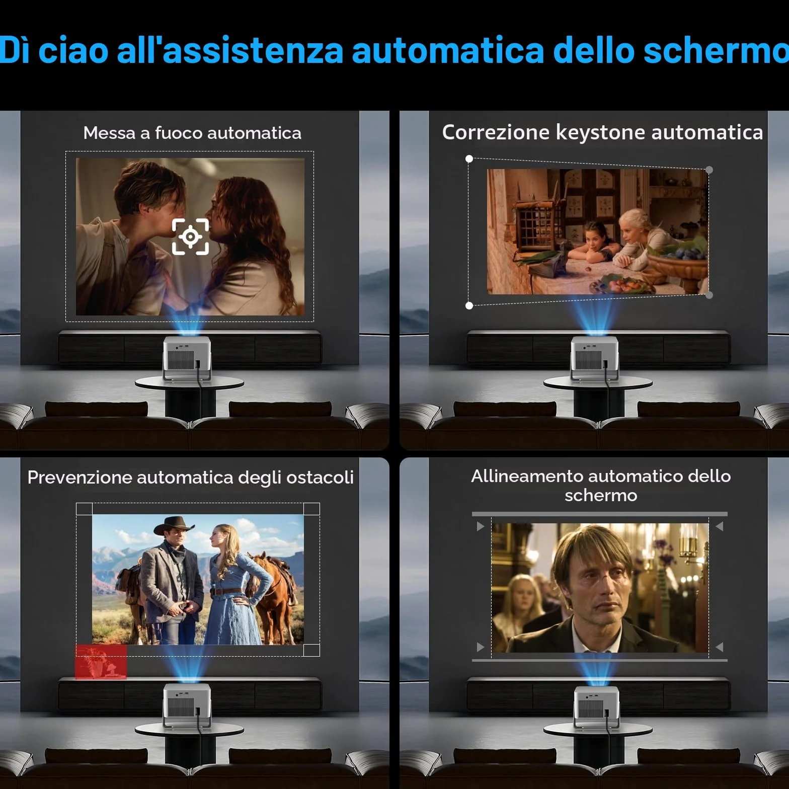 Proiettore 4K HY350GT Full HD 1080P 650 ANSI Autofocus Correzione Trapezoidale Automatica WiFi 5 BT 5.1 Altoparlante 15W Dolby Audio