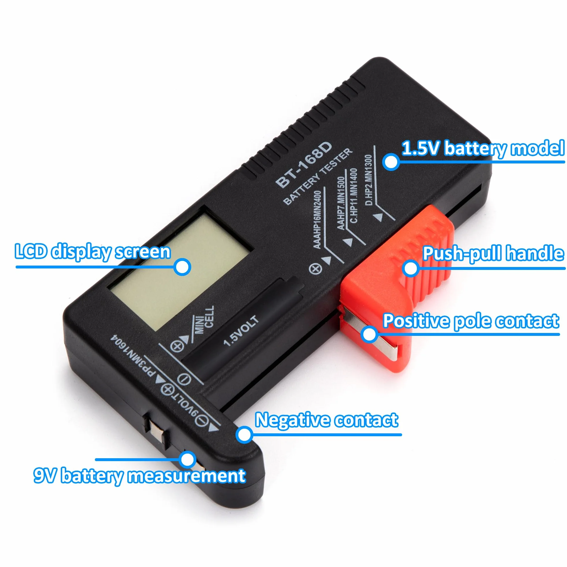Tunejoy Tester per Batteria Digitale Universale con Display LCD per AA AAA C D PP3 9V 1.5V Bottone