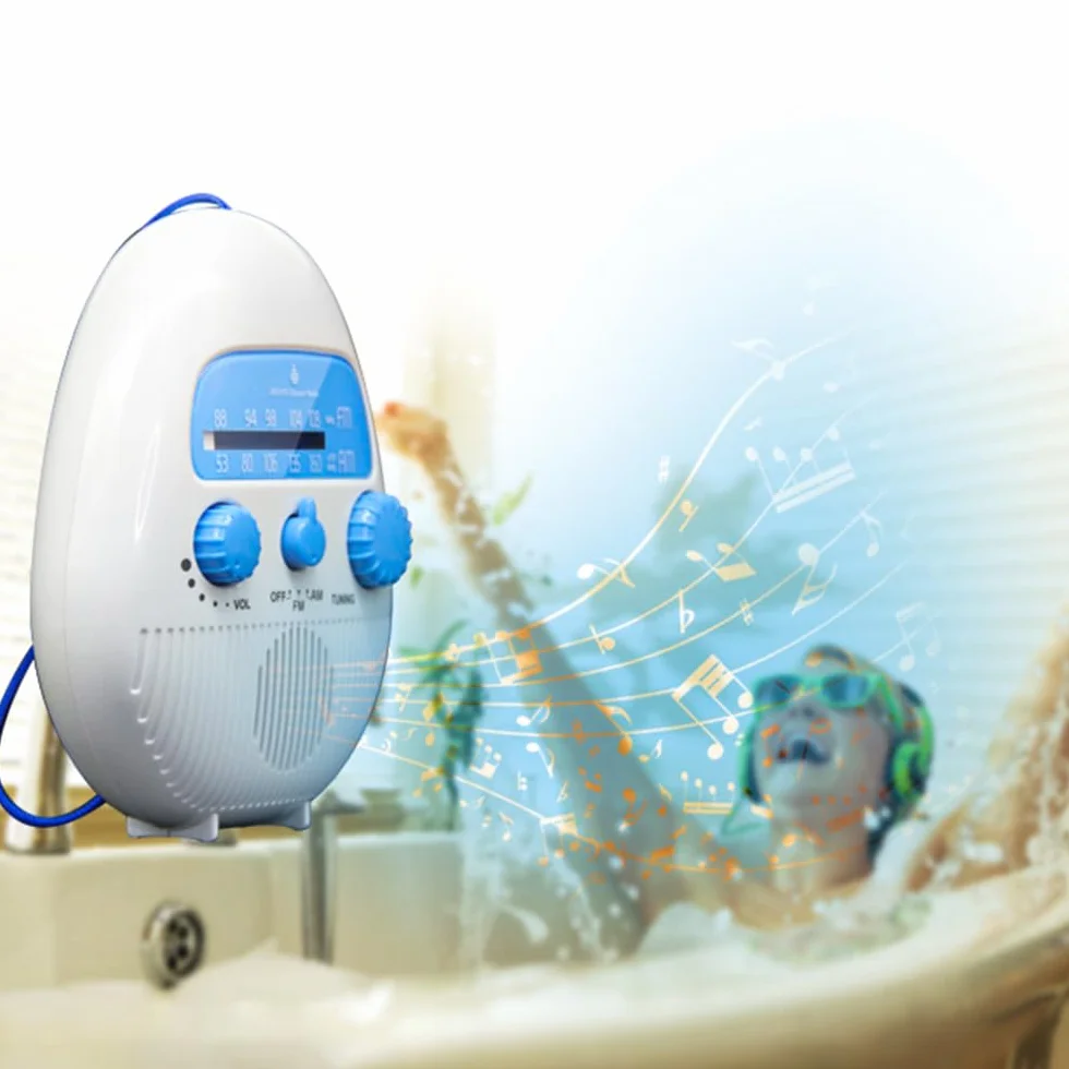 Radio FM Impermeabile Senza Fili per Bagno, Portatile AM FM con Altoparlante e Batteria