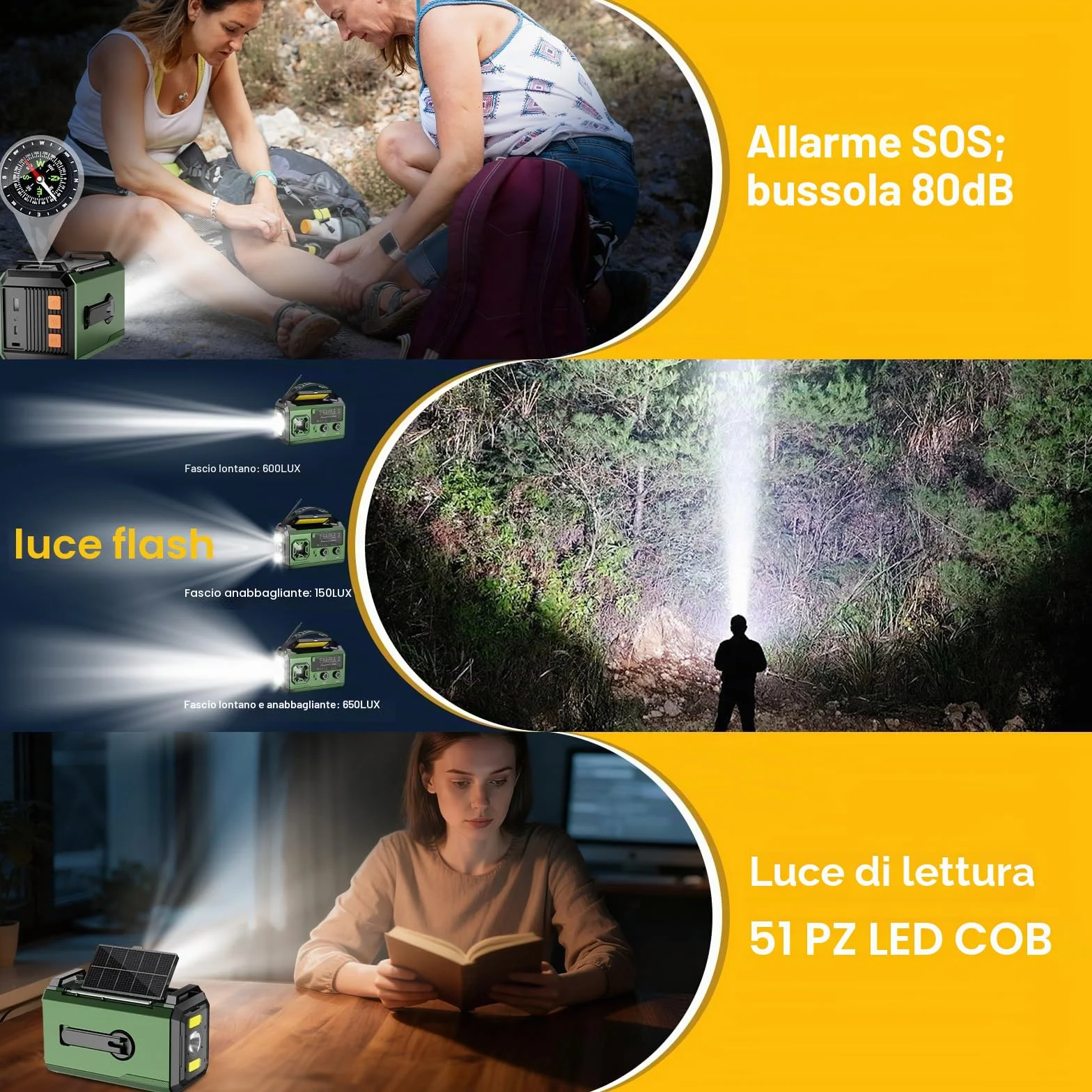 Radio Manovella 27000 mAh AM/FM Portatile Solare Emergenza Bluetooth Power Bank