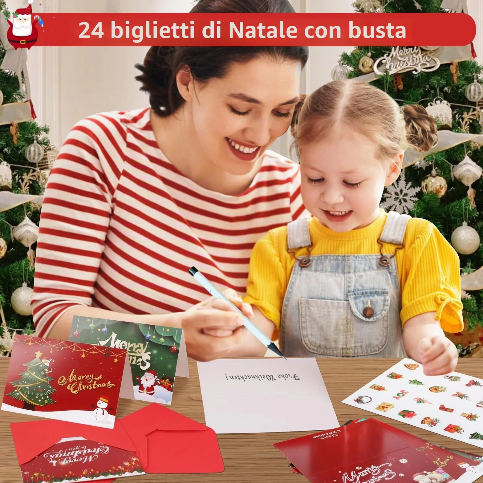 Awinker 24 pezzi Biglietto Natalizio Auguri Natale 24 Biglietti + 24 Buste