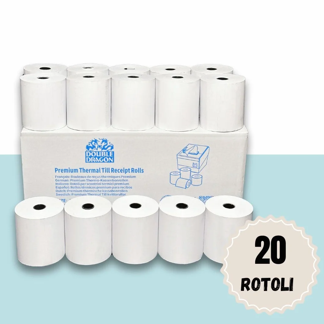 Double Dragon Rullo di ricevuta termica 80 x 80 mm per stampante EPOS Terminale POS Registratore di cassa Pacco da 20