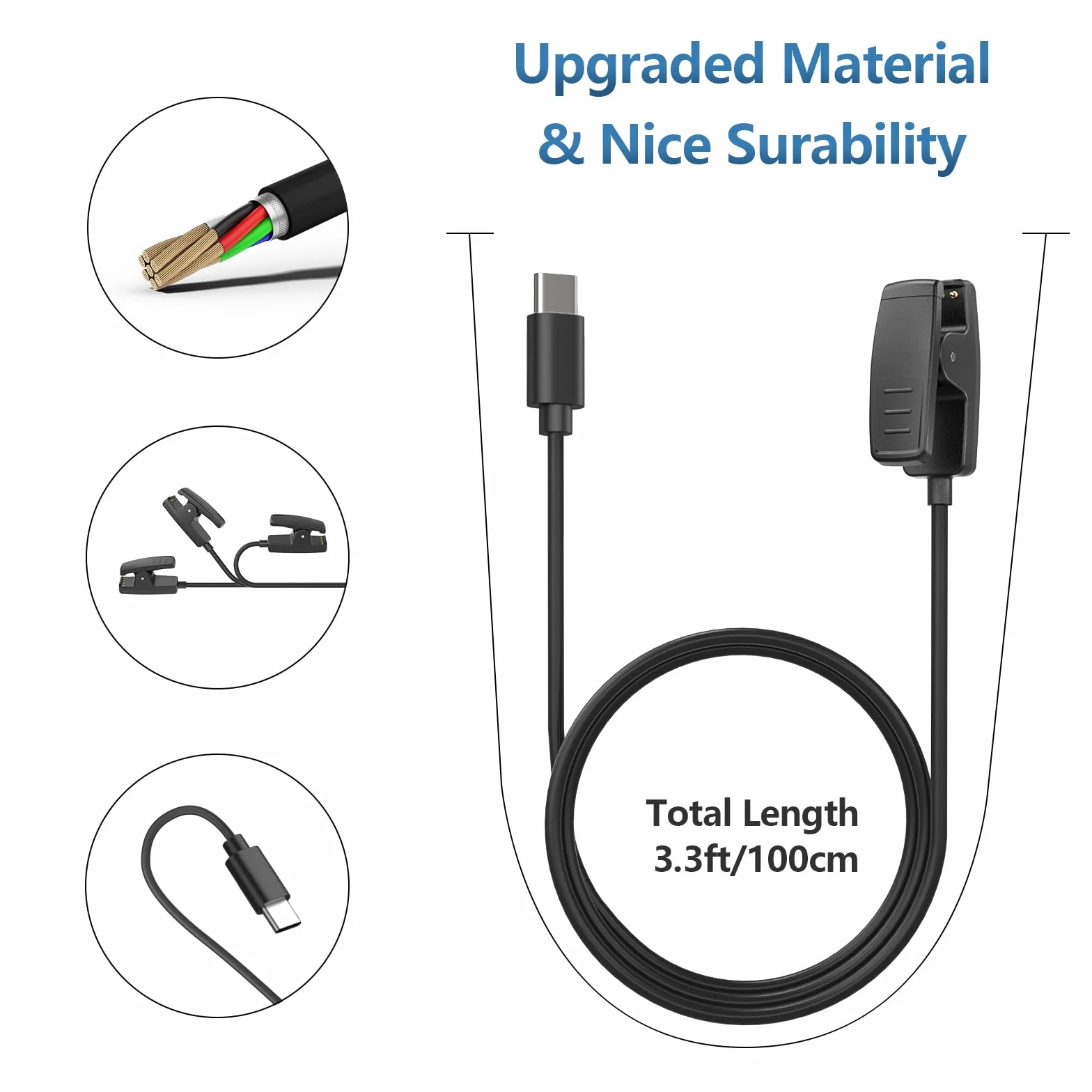 Tobfit Cavo di Ricarica per Garmin Forerunner 35 35J 230 235 630 645 Music 735XT, USB C 100 cm