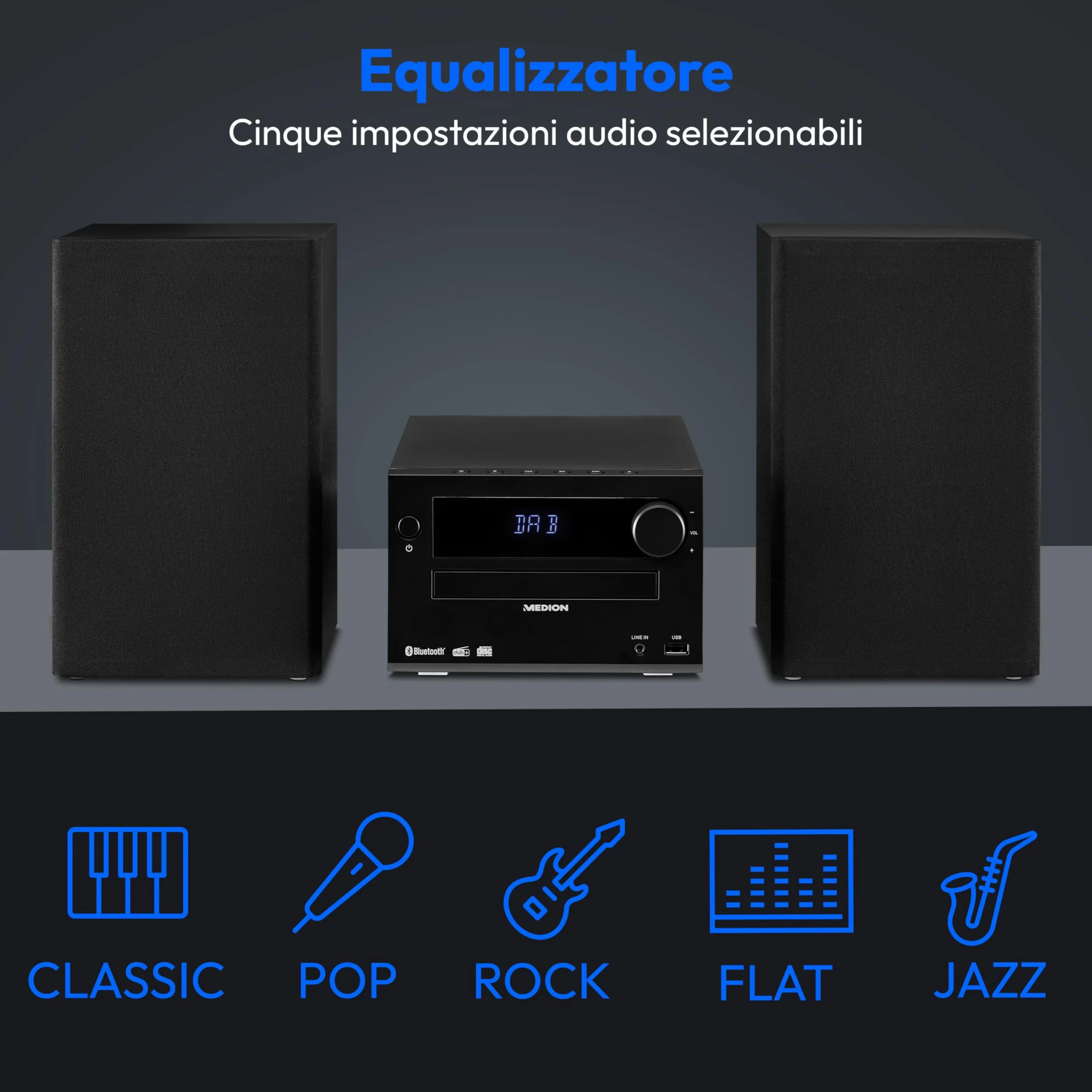 MEDION Sistema audio micro E64482 DAB+ CD Radio FM PLL Bluetooth MP3 AUX USB nero