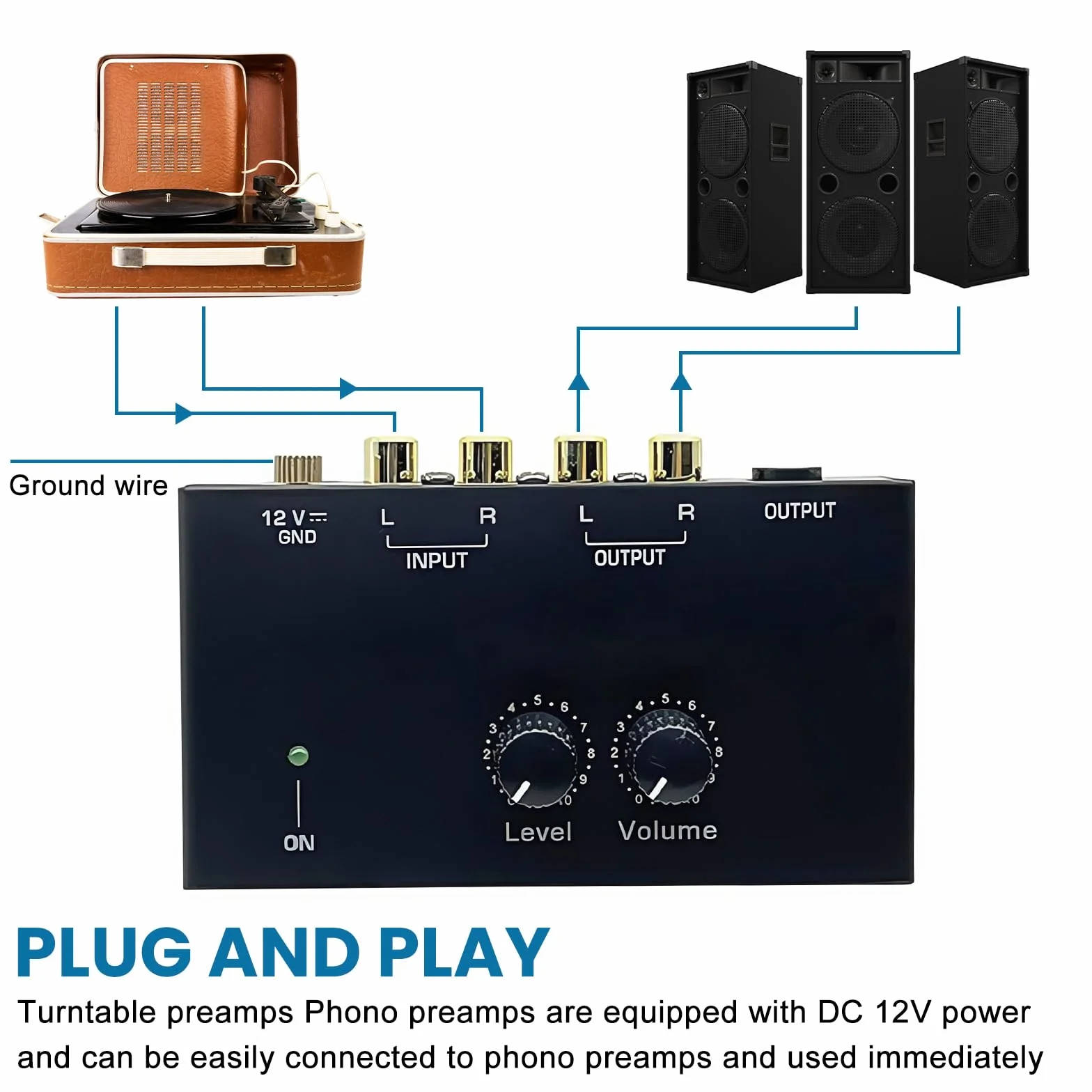 Giradischi Phono Preamp MM Ingresso Uscita RCA Amplificatore Stereo con Livello Preamplificatore DC