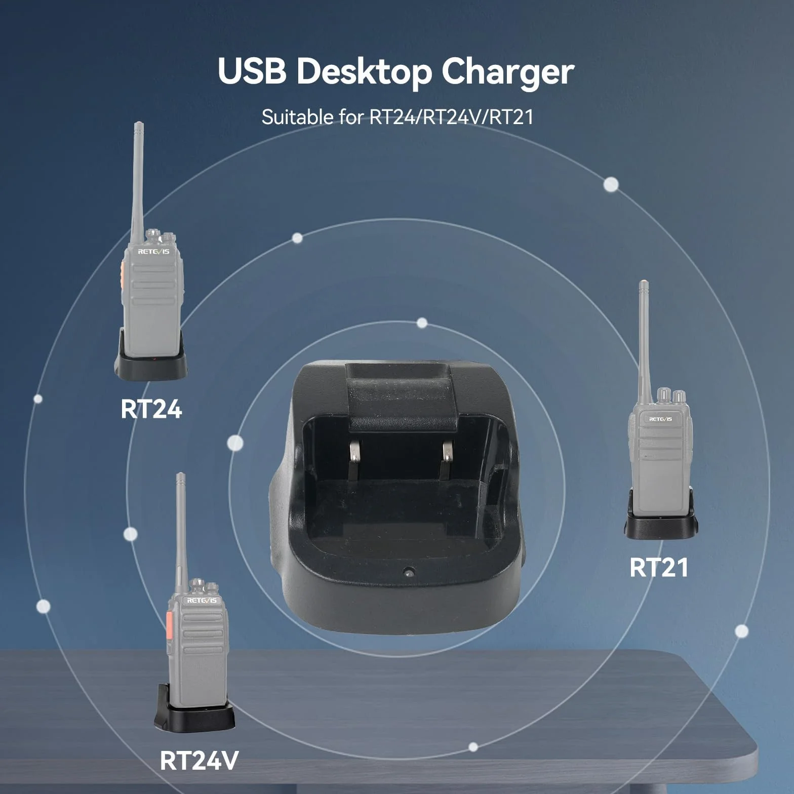 Retevis RT24 Caricabatterie Base USB Originale per Ricetrasmittente, Compatibile RT24/RT21, Nero
