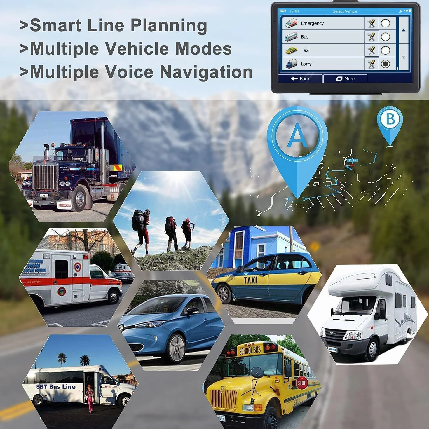 Navigatore GPS 5 Pollici Satellitare con POI Avviso Guida Vocale Aggiornamento UE Auto Camion
