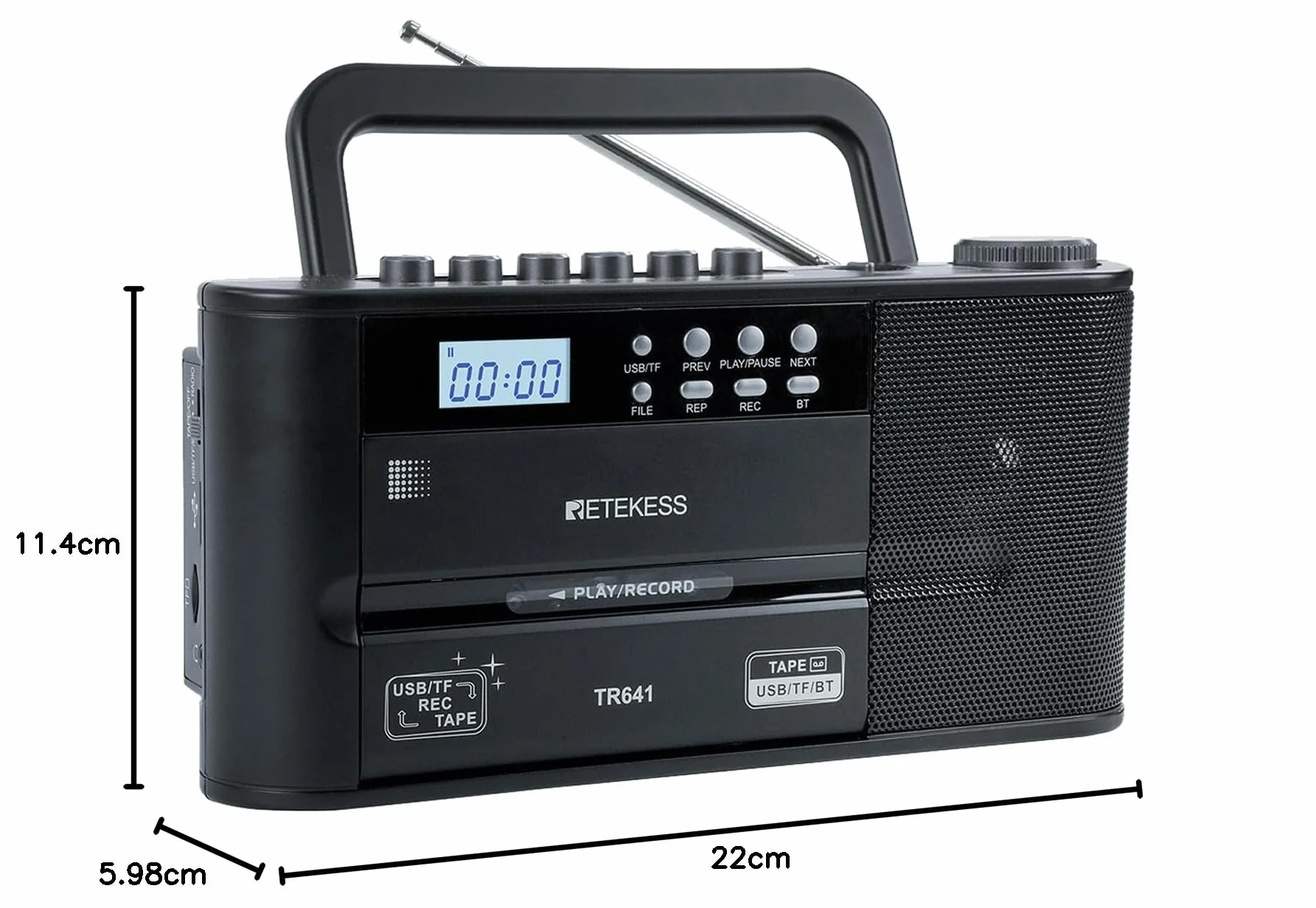 Retekess TR641 Lettore di Cassette Radio Portatile FM AM USB TF Wireless