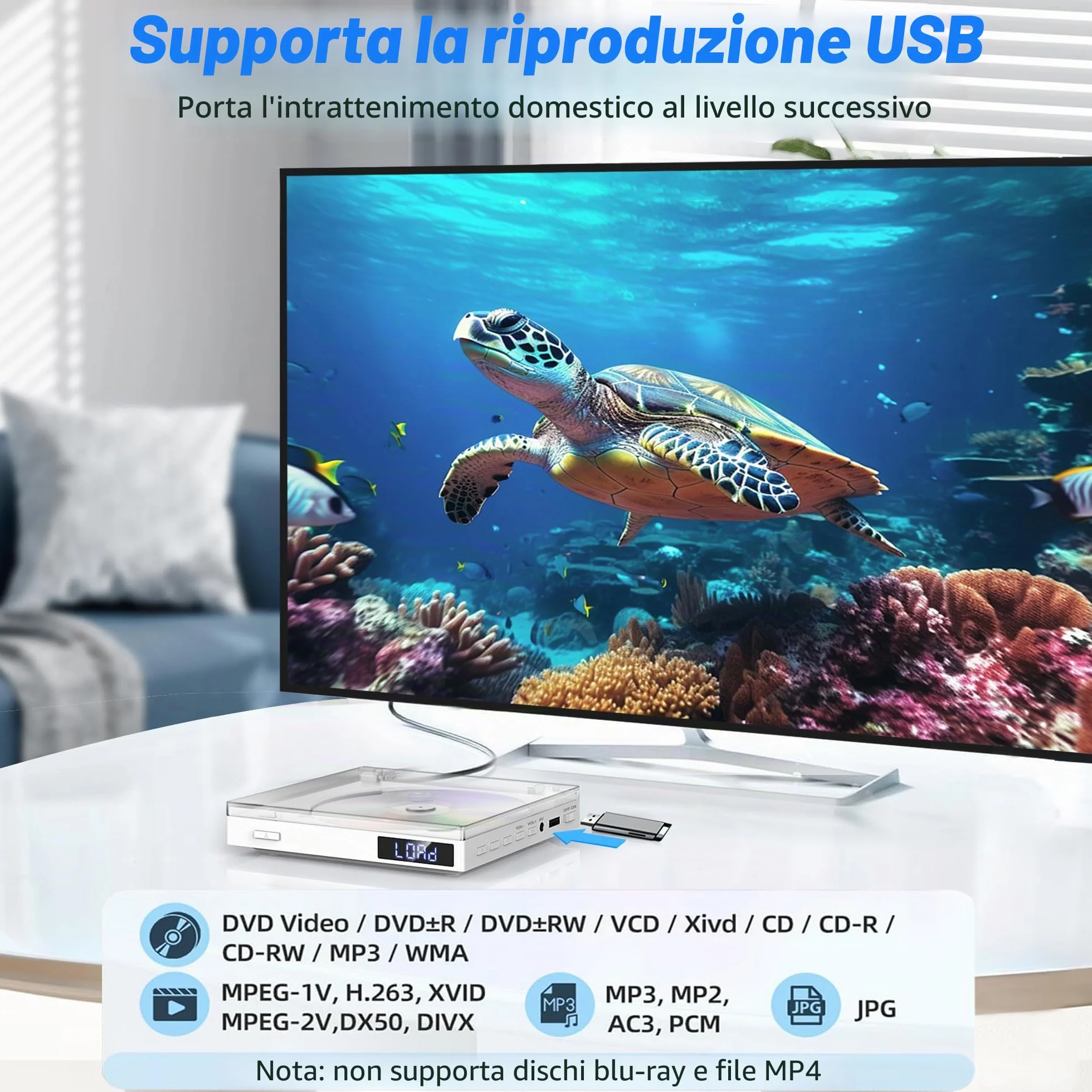 Lettore DVD Super Slim Compatto per TV con Altoparlante HiFi Integrato, Uscita USB, AUX 3,5mm, PAL/NTSC, HDMI