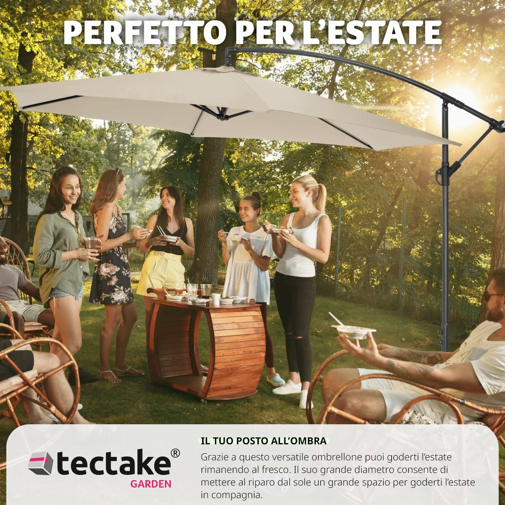 tectake® Ombrellone da Esterno con Robusta Struttura di Sostegno, Inclinabile, Idrorepellente, Resistente ai Raggi UV, Custodia Ombrellone da Giardino Inclusa