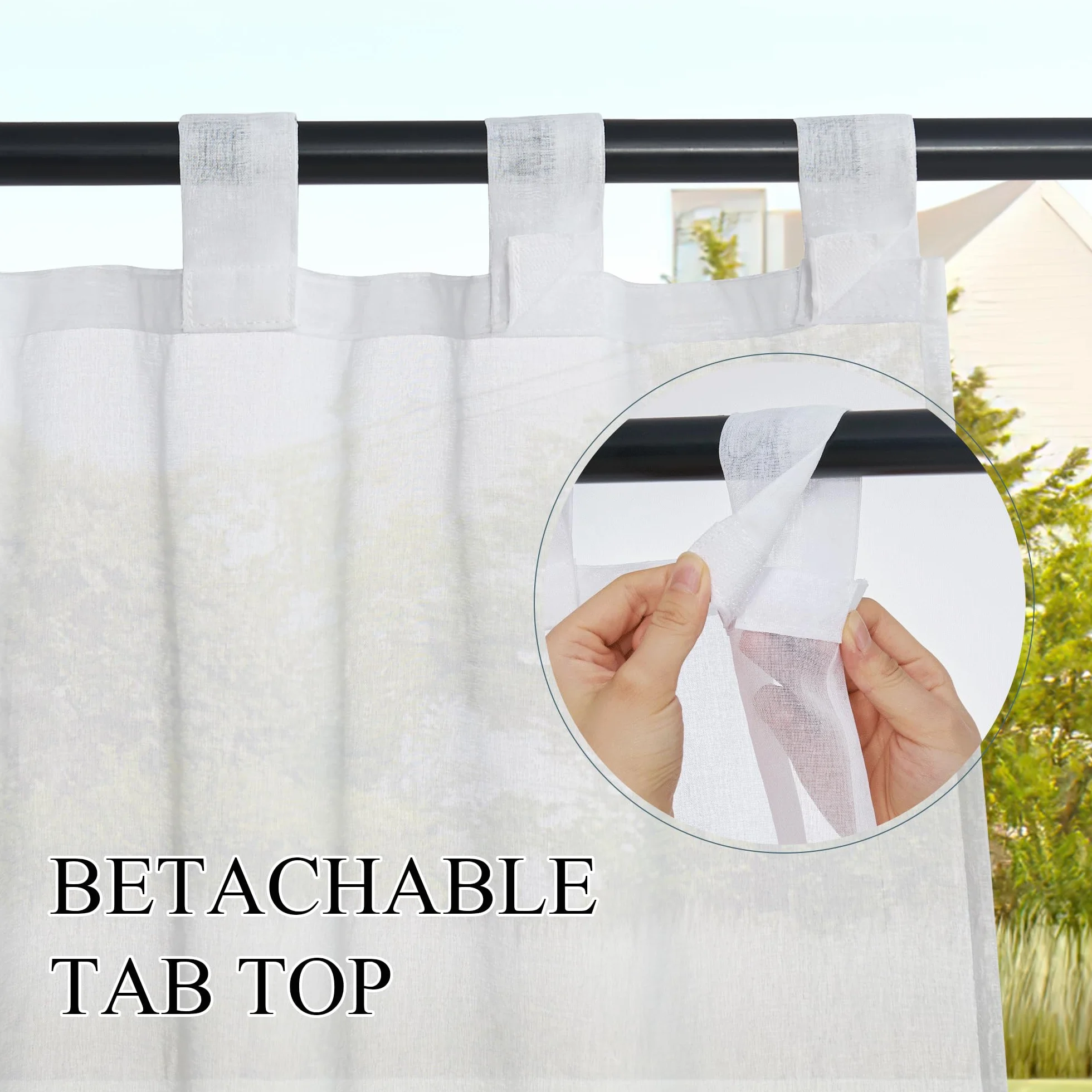 PONY DANCE Tende per Esterno con Passanti Adesivi Tende Bianche Trasparenti per Gazebo Impermeabile Decorazioni Voile Curtains per Gazebo e Balconi 2 Pezzi L137 x A274 CM
