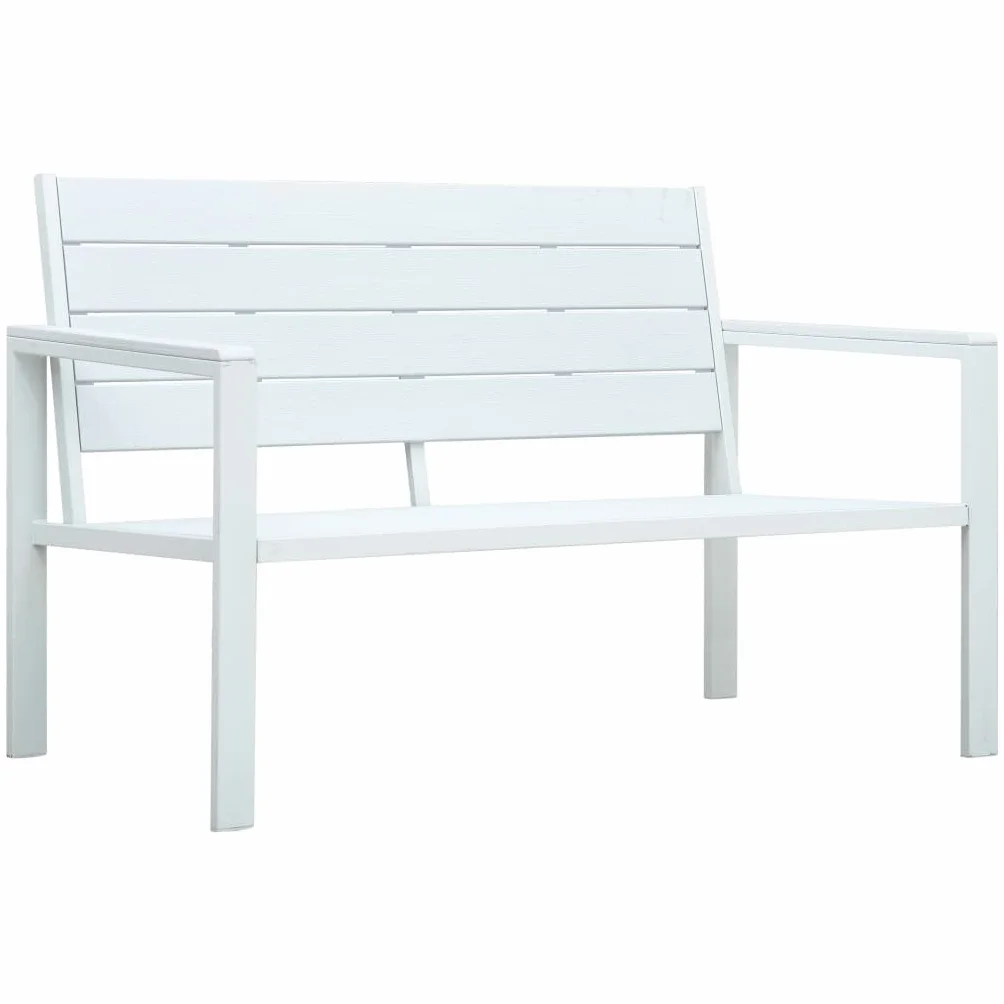 vidaXL Panchina da Giardino Aspetto Legno Leggera Robusta Elegante Rustica Panca Esterno 120 cm in Plastica HDPE Bianca Telaio Acciaio