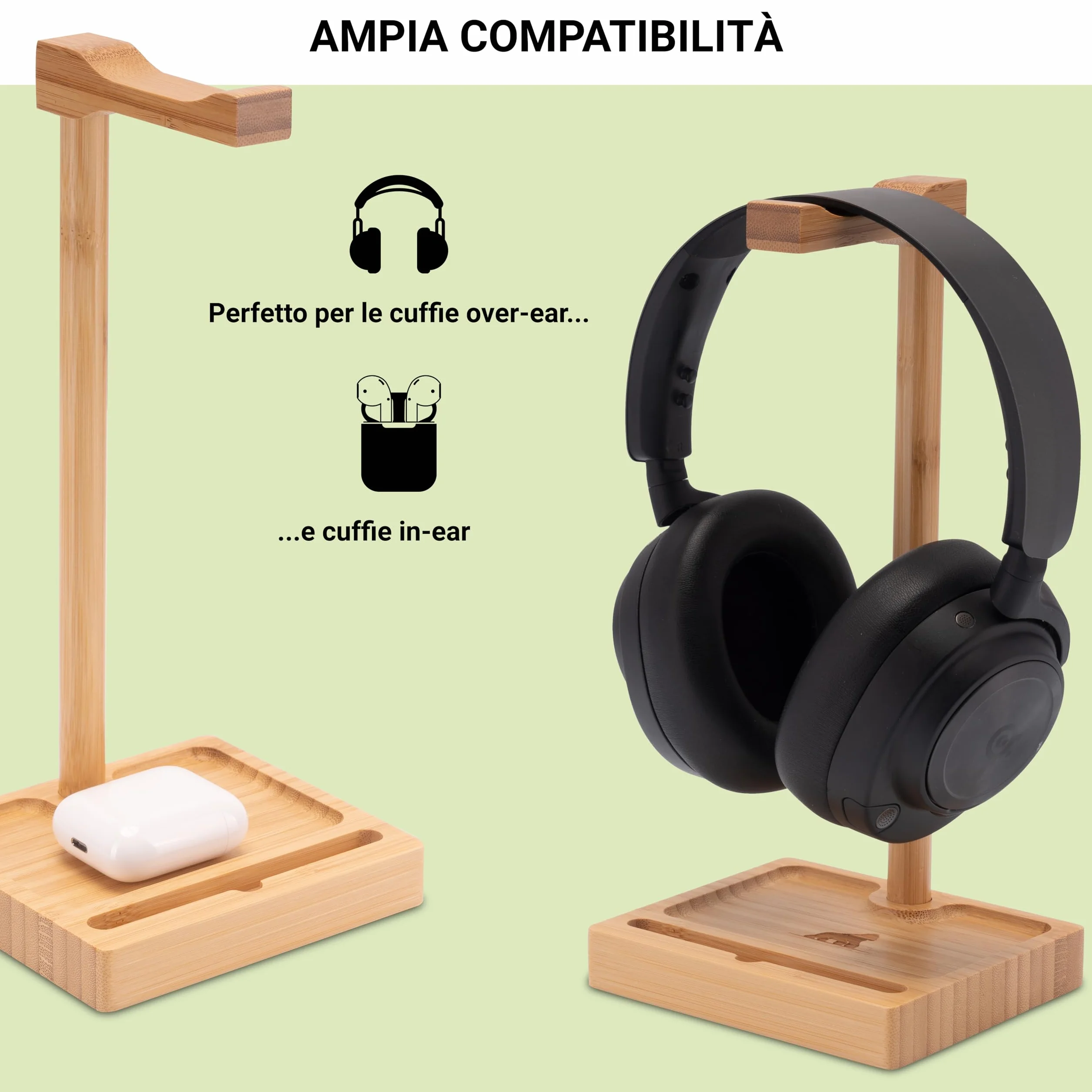 MY FAT GORILLA Porta Cuffie da Scrivania Bambù 12,5x12,5x22 cm Stand Portacuffie Naturale